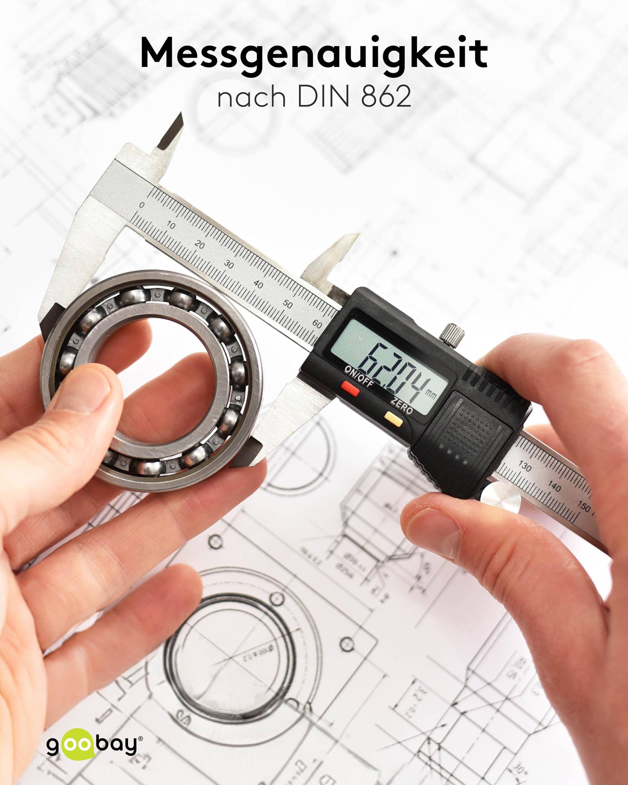 Goobay 77139 Digitaler Messschieber 300 mm Elektrische Schieblehre 12 Zoll für Tiefen-, Außen- & Stufenmessungen, Stahl-6