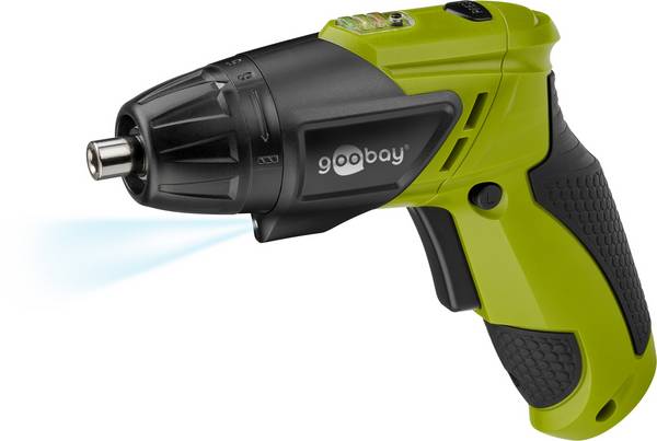 Goobay 71880 Akkuschrauber mit LED-Lampe 3.6 V 1.3 Ah Li-Ion Akku schnurloser Akkubohrer mit Netzteil & Bohraufsätze
