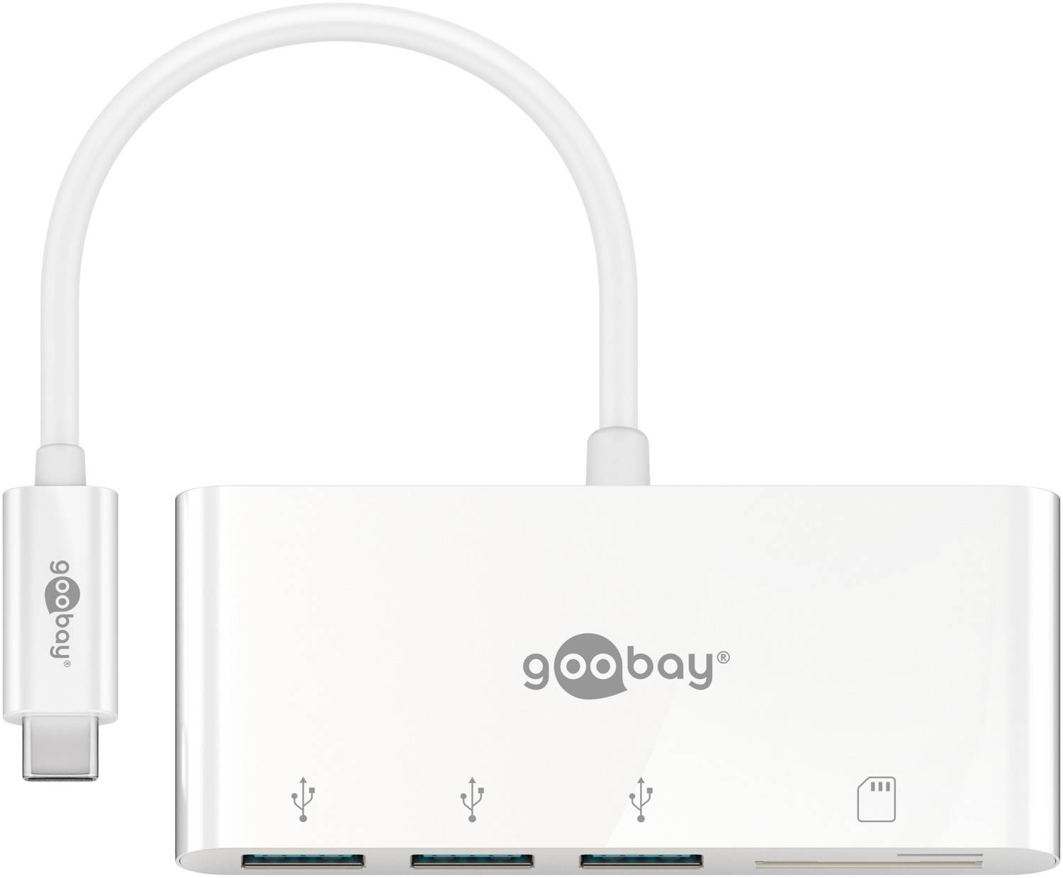 Goobay 62097 USB-C Adapter Multiport USB Hub 5 Ports 3x USB-A 3.0, 1x microSD Reader & 1x SD Kartenleser Verteiler, Weiß-0
