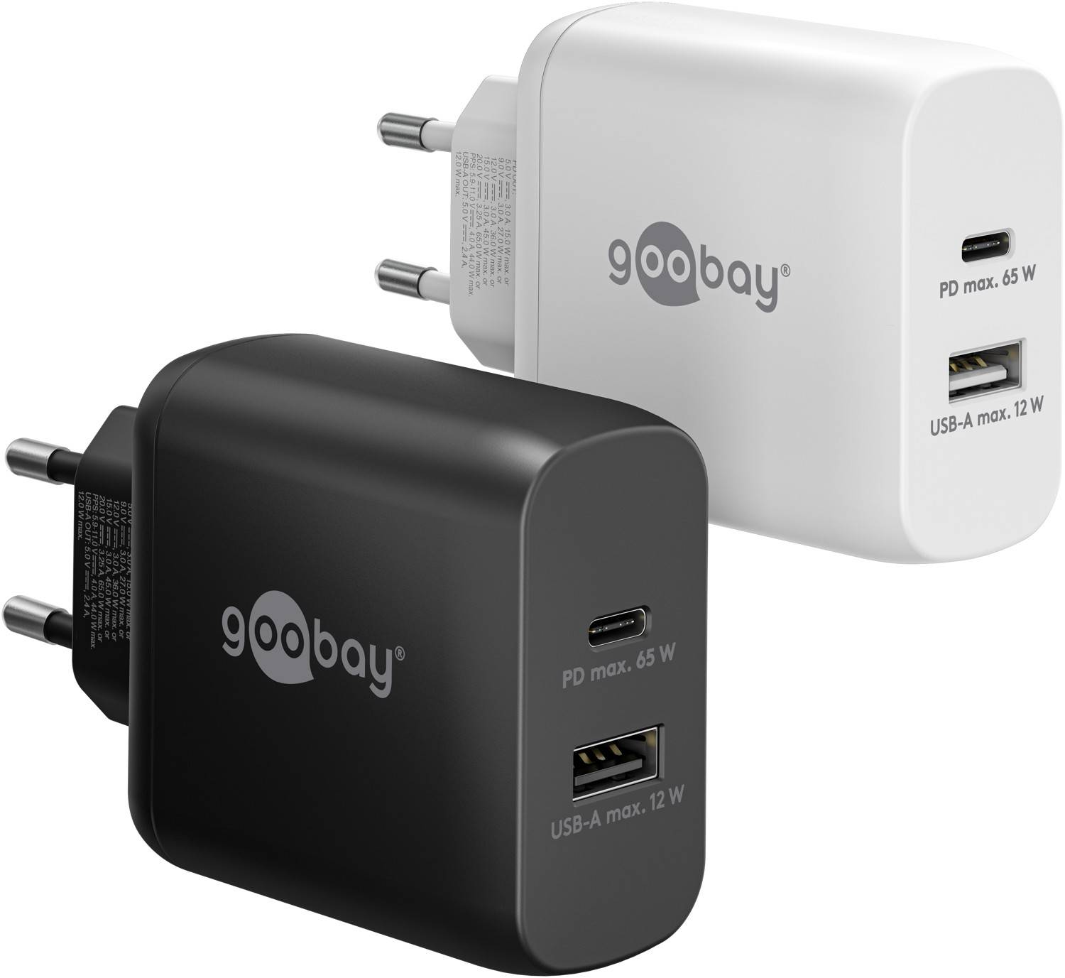 Goobay 65410 USB Netzteil 65W Schnellladegerät PD, 2fach Port 1x USB-C & 1x USB-A, Mini GaN Adapter Ladegerät, Weiß-0