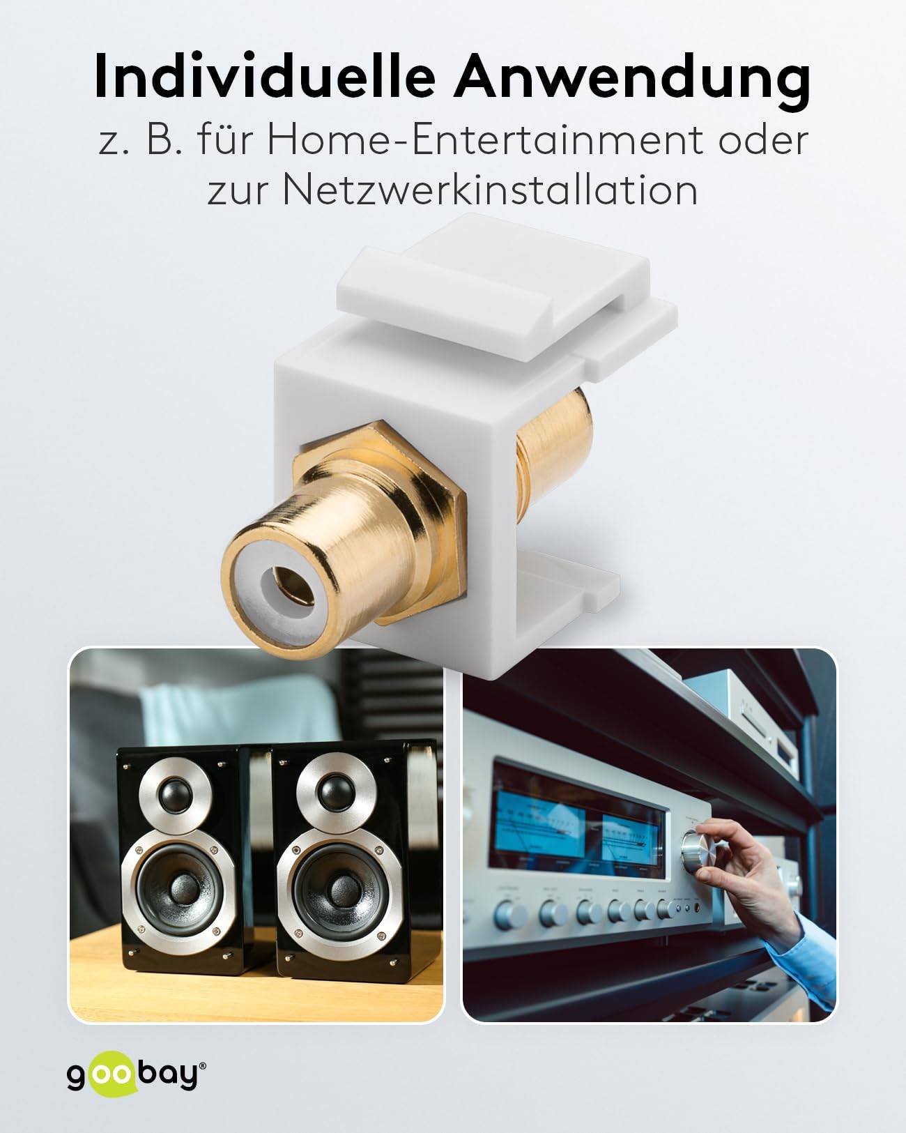 Goobay 79676 Keystone Modul Cinch / 2 Cinch-Buchsen für RCA Kabel & Cinchstecker / Cinchkabel Anschluss vergoldet / Weiß-5