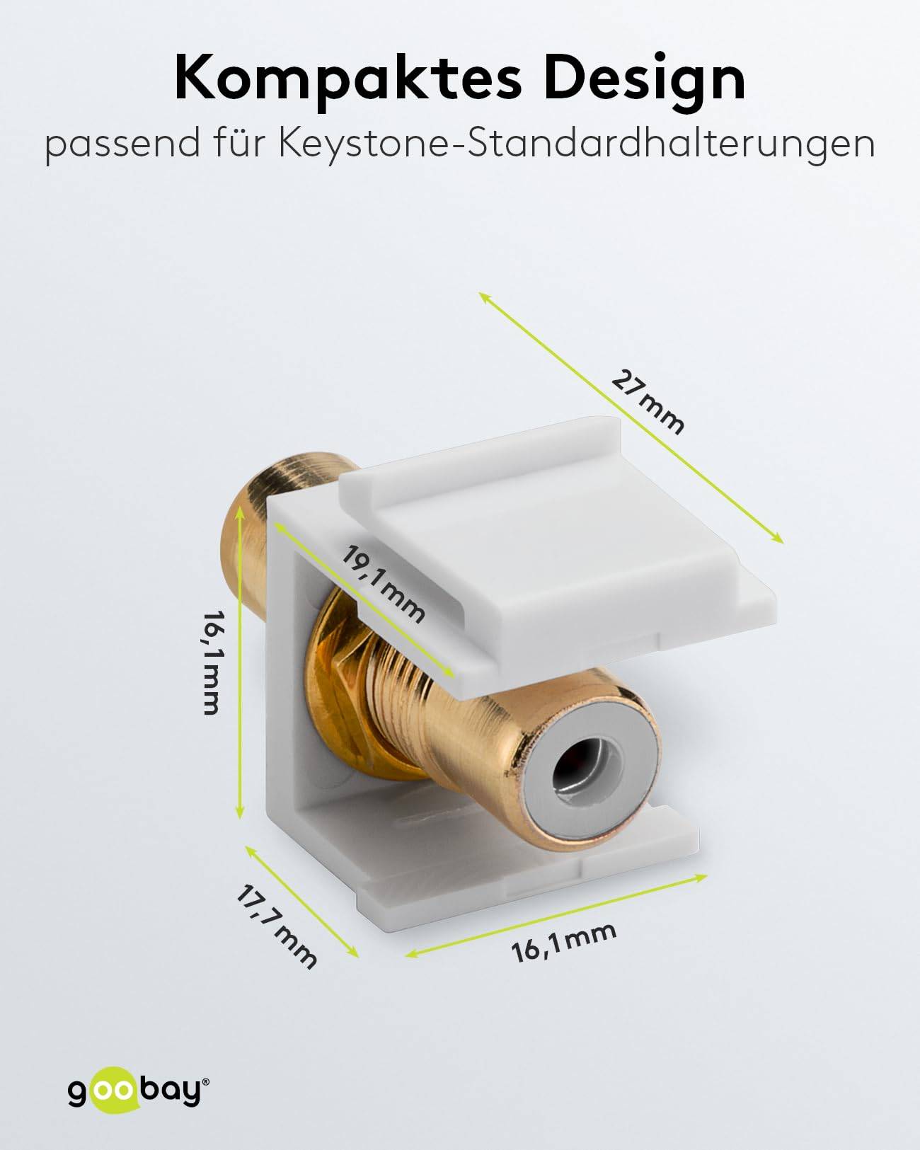 Goobay 79676 Keystone Modul Cinch / 2 Cinch-Buchsen für RCA Kabel & Cinchstecker / Cinchkabel Anschluss vergoldet / Weiß-2