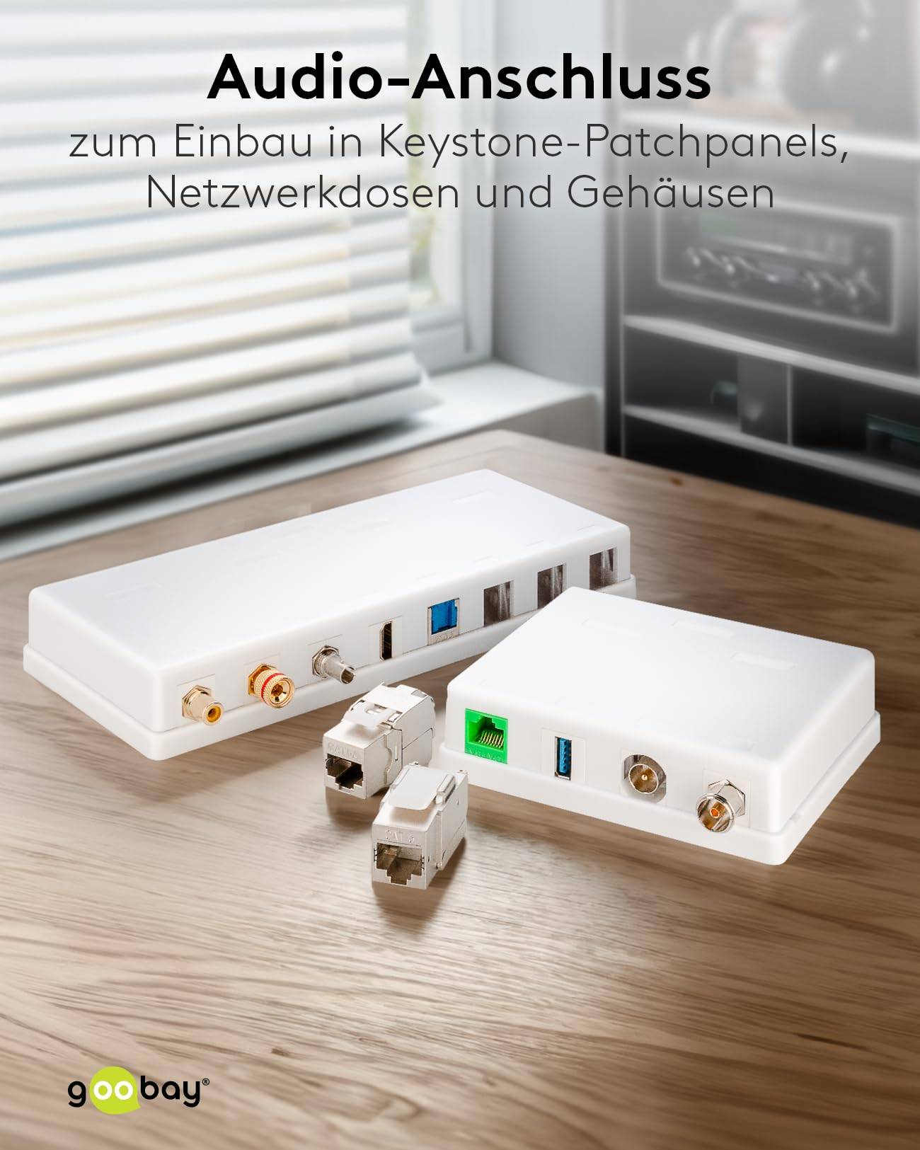 Goobay 79676 Keystone Modul Cinch / 2 Cinch-Buchsen für RCA Kabel & Cinchstecker / Cinchkabel Anschluss vergoldet / Weiß-4