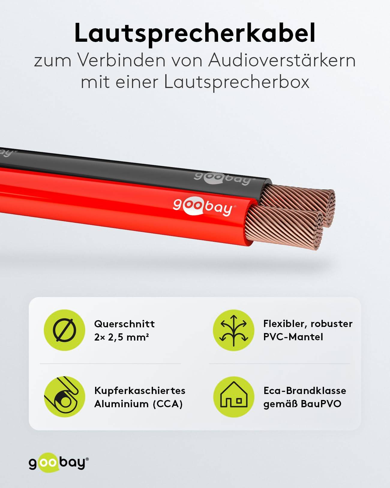 Goobay 67735 Lautsprecherkabel 2x 2,5mm² CCA Litze / Audiokabel Boxenkabel / Subwoofer Kabel / Rot Schwarz / 10m-1