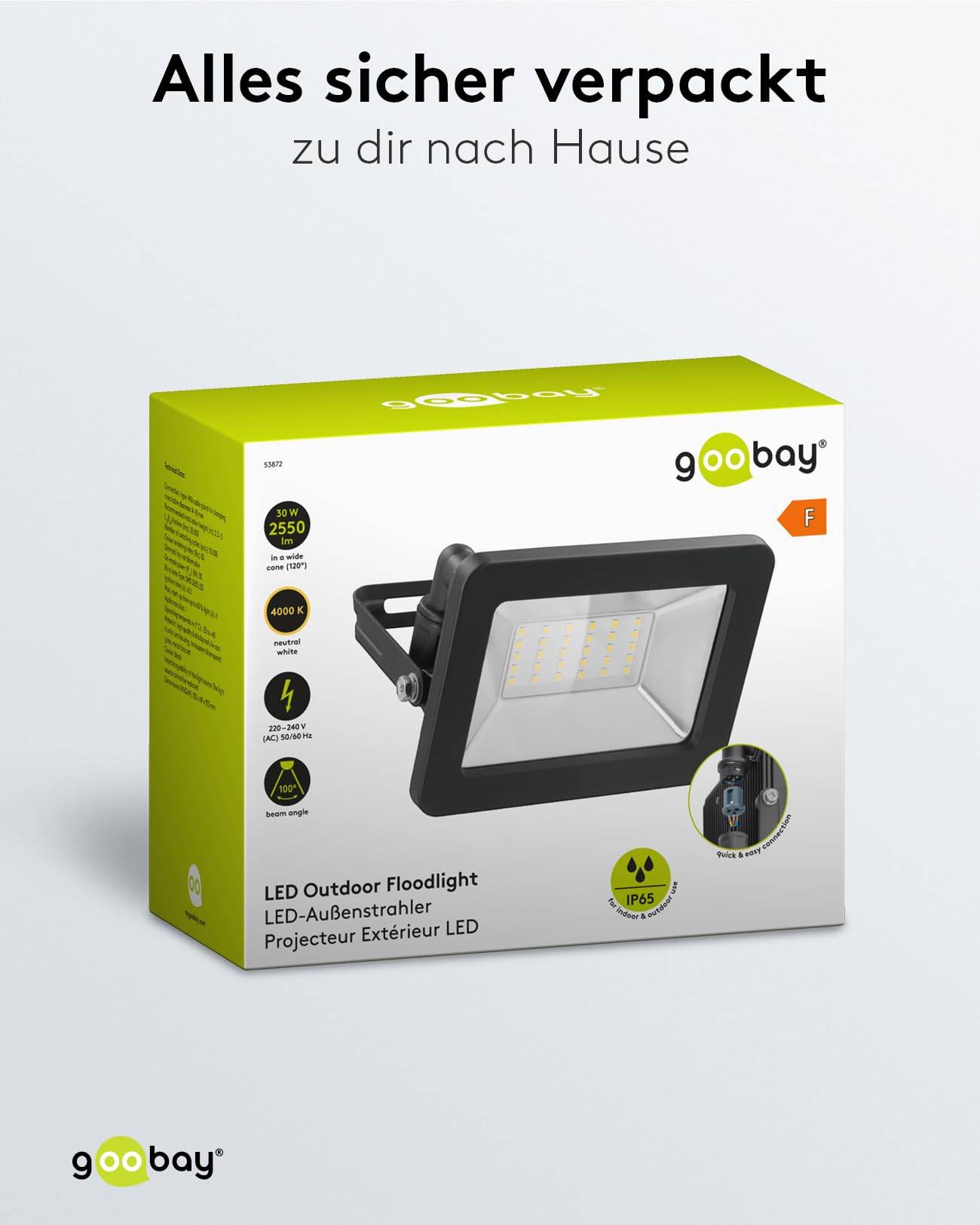 Goobay 53872 LED Strahler Außen 30W Außenstrahler 2550 lm / Scheinwerfer Wandmontage Fluter / Gartenstrahler / Schwarz-5