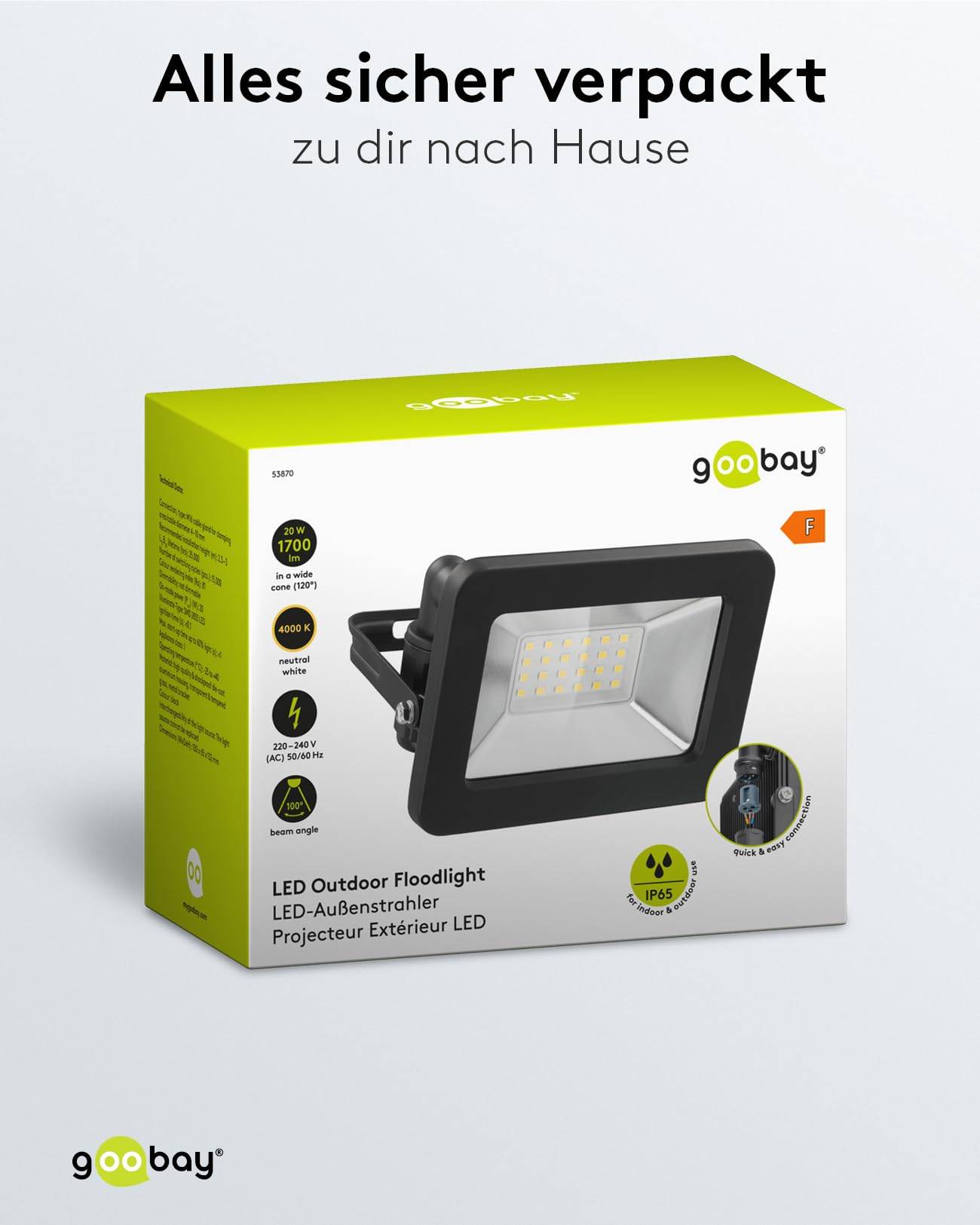 Goobay 53870 LED Strahler Außen 20W Außenstrahler 1700 lm / Scheinwerfer Wandmontage Fluter / Gartenstrahler / Schwarz-5
