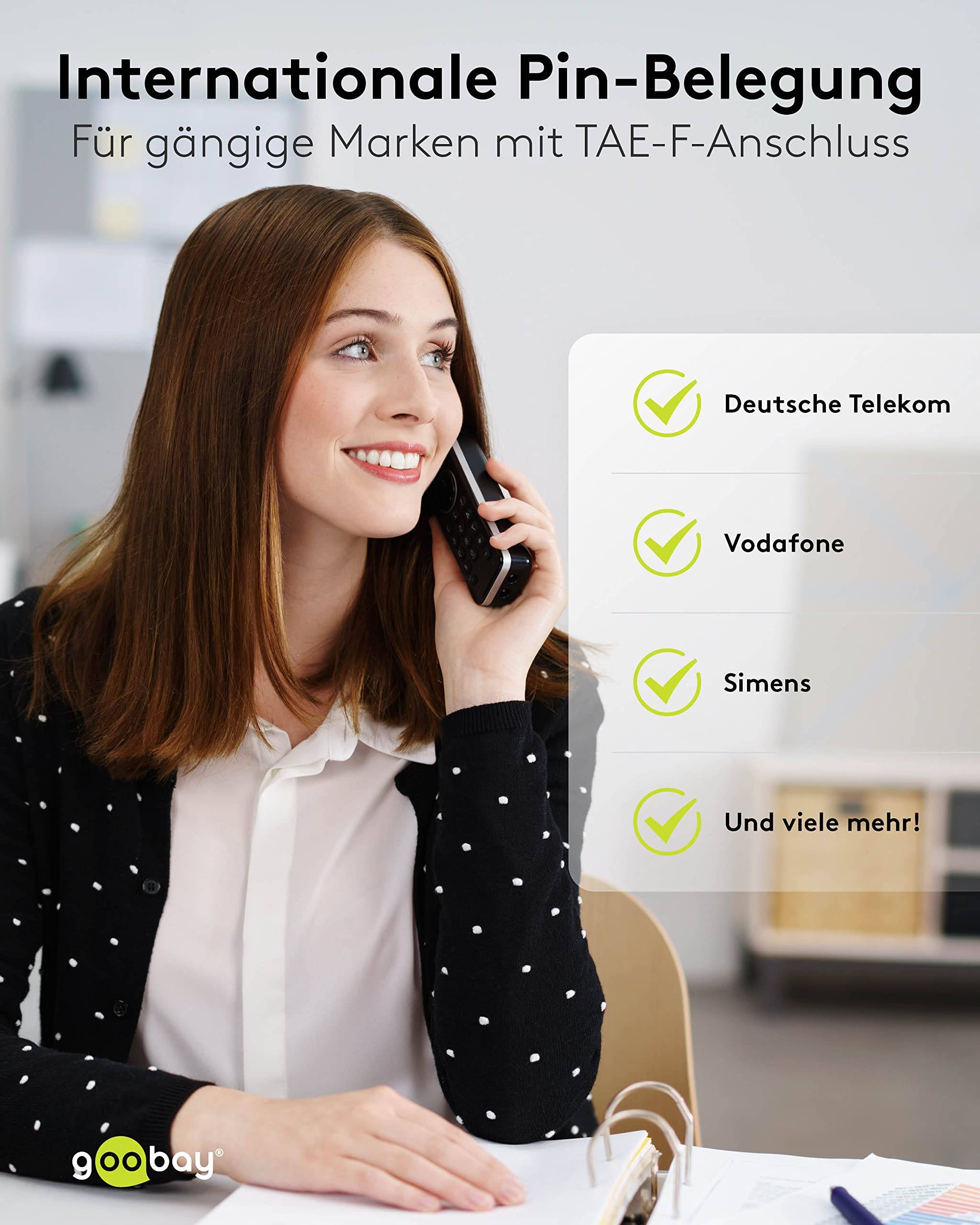 Goobay 68536 TAE Telefonkabel / TAE-F Stecker auf Westernstecker / RJ11 RJ14 6P4C Router DSL Kabel / Schwarz/ 6 Meter-5