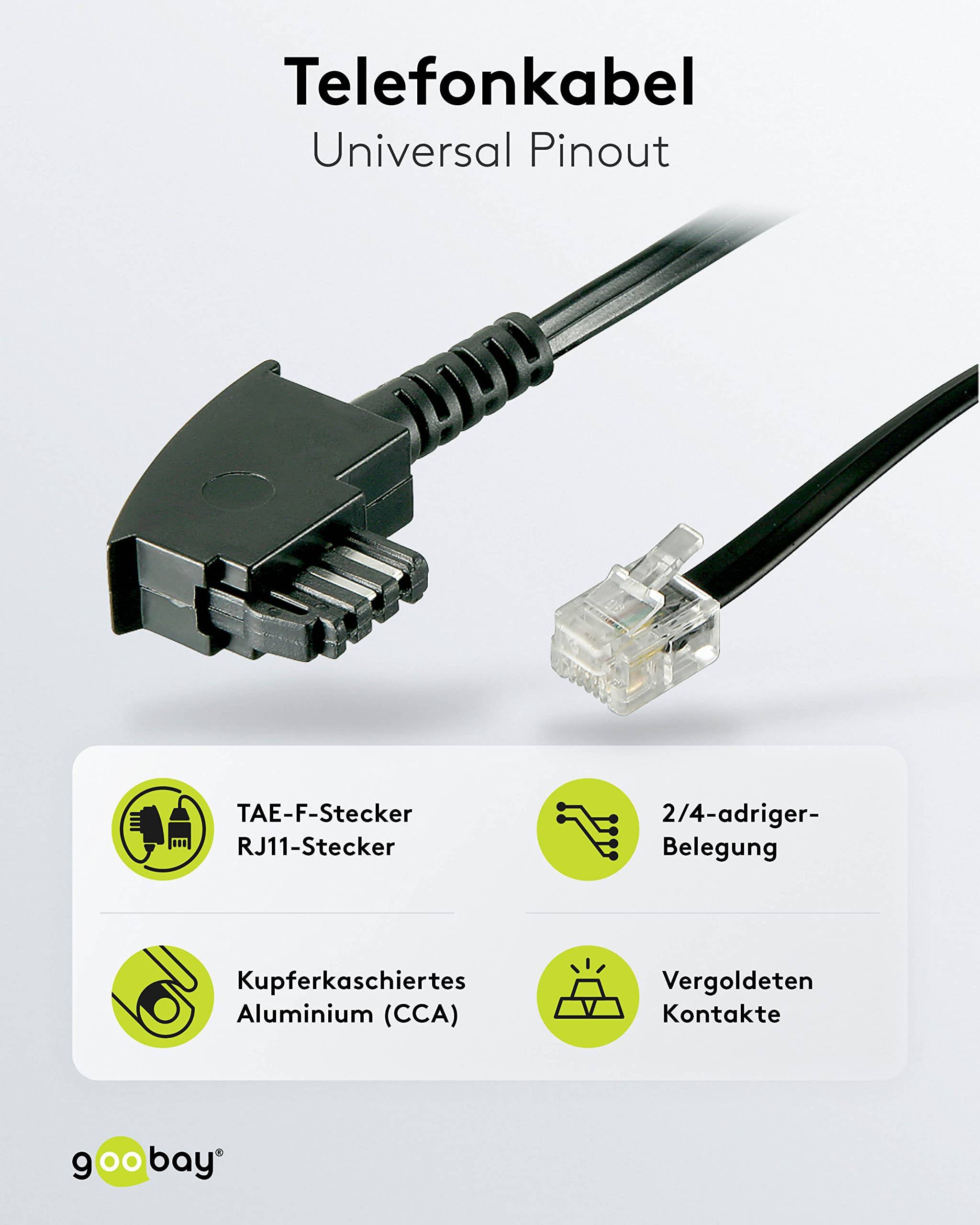 Goobay 68536 TAE Telefonkabel / TAE-F Stecker auf Westernstecker / RJ11 RJ14 6P4C Router DSL Kabel / Schwarz/ 6 Meter-1