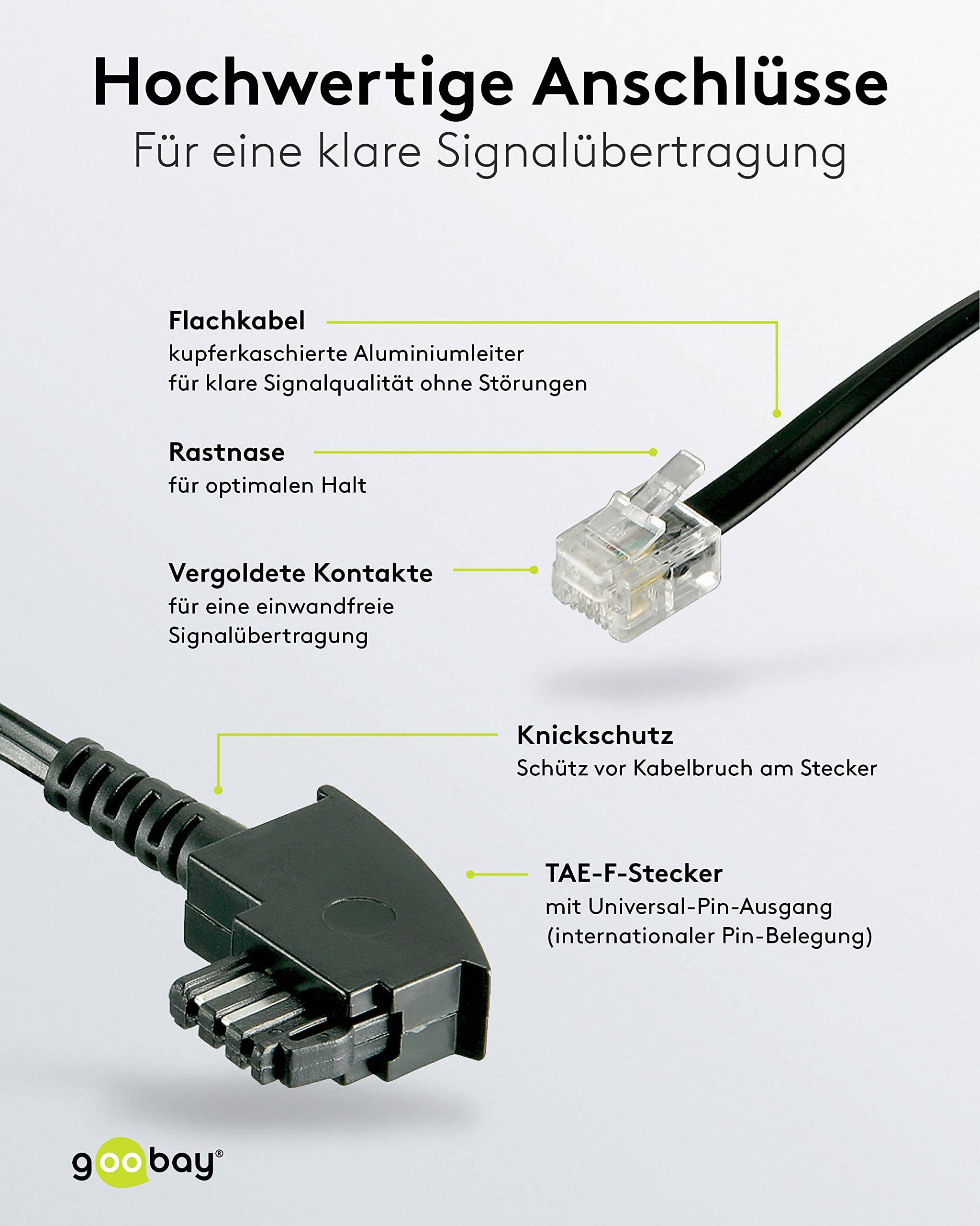 Goobay 68536 TAE Telefonkabel / TAE-F Stecker auf Westernstecker / RJ11 RJ14 6P4C Router DSL Kabel / Schwarz/ 6 Meter-2