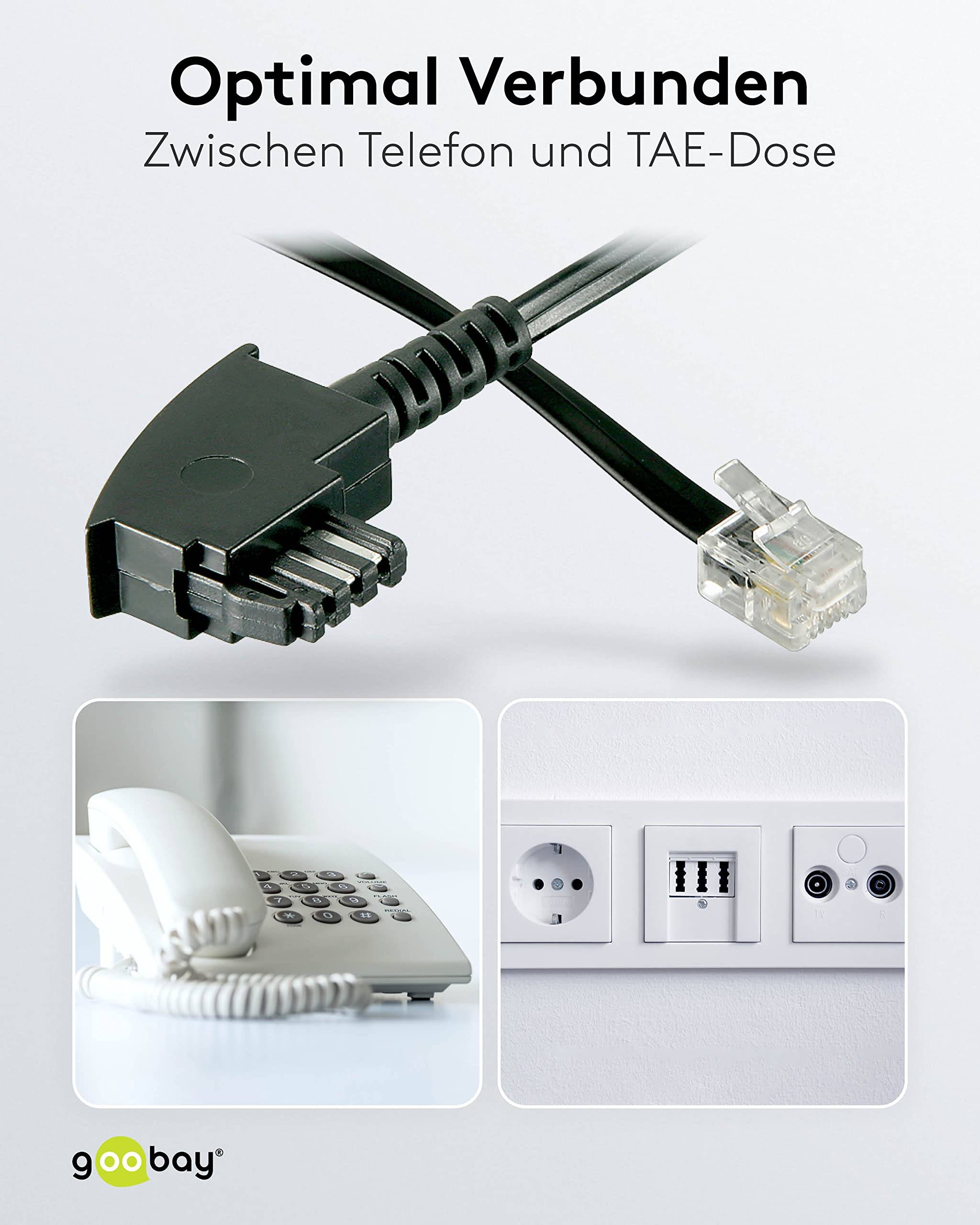 Goobay 68536 TAE Telefonkabel / TAE-F Stecker auf Westernstecker / RJ11 RJ14 6P4C Router DSL Kabel / Schwarz/ 6 Meter-4