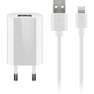 Goobay 44978 USB-A Netzteil 5W / Apple Lightning Ladekabel / iPhone Ladegerät / USB Adapter 5V 1A / Weiß / Kabel 1m-0