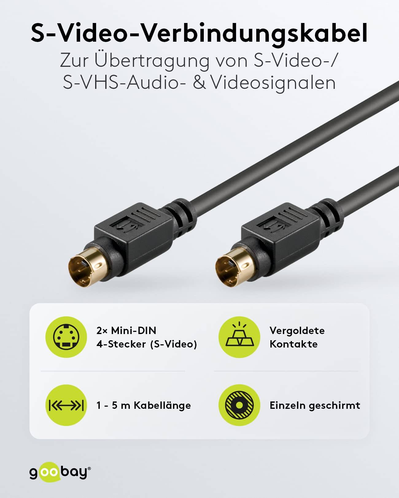 Goobay 50057 S Video Kabel vergoldete Mini DIN Stecker 4 polig S-Videokabel geschirmt VHS Kabel Videorecorder Schwarz 1m-1