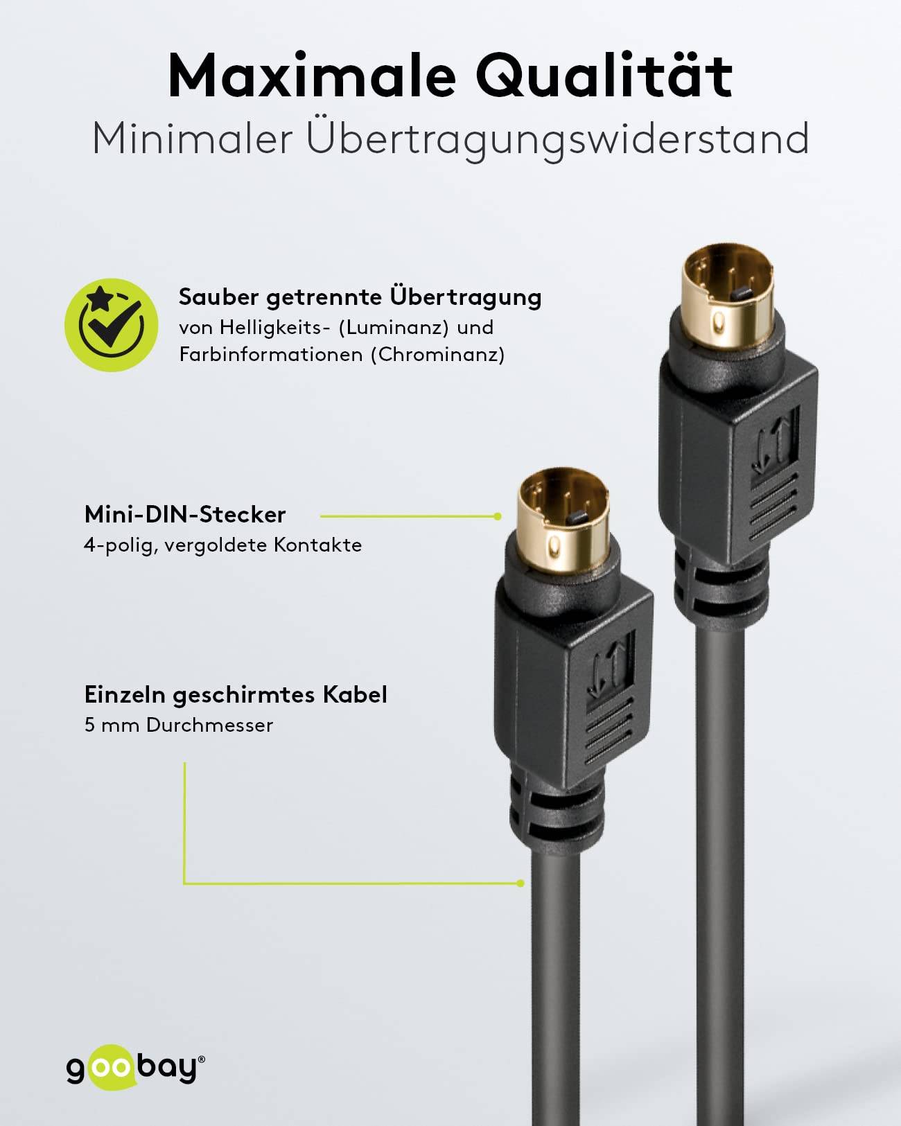 Goobay 50057 S Video Kabel vergoldete Mini DIN Stecker 4 polig S-Videokabel geschirmt VHS Kabel Videorecorder Schwarz 1m-3