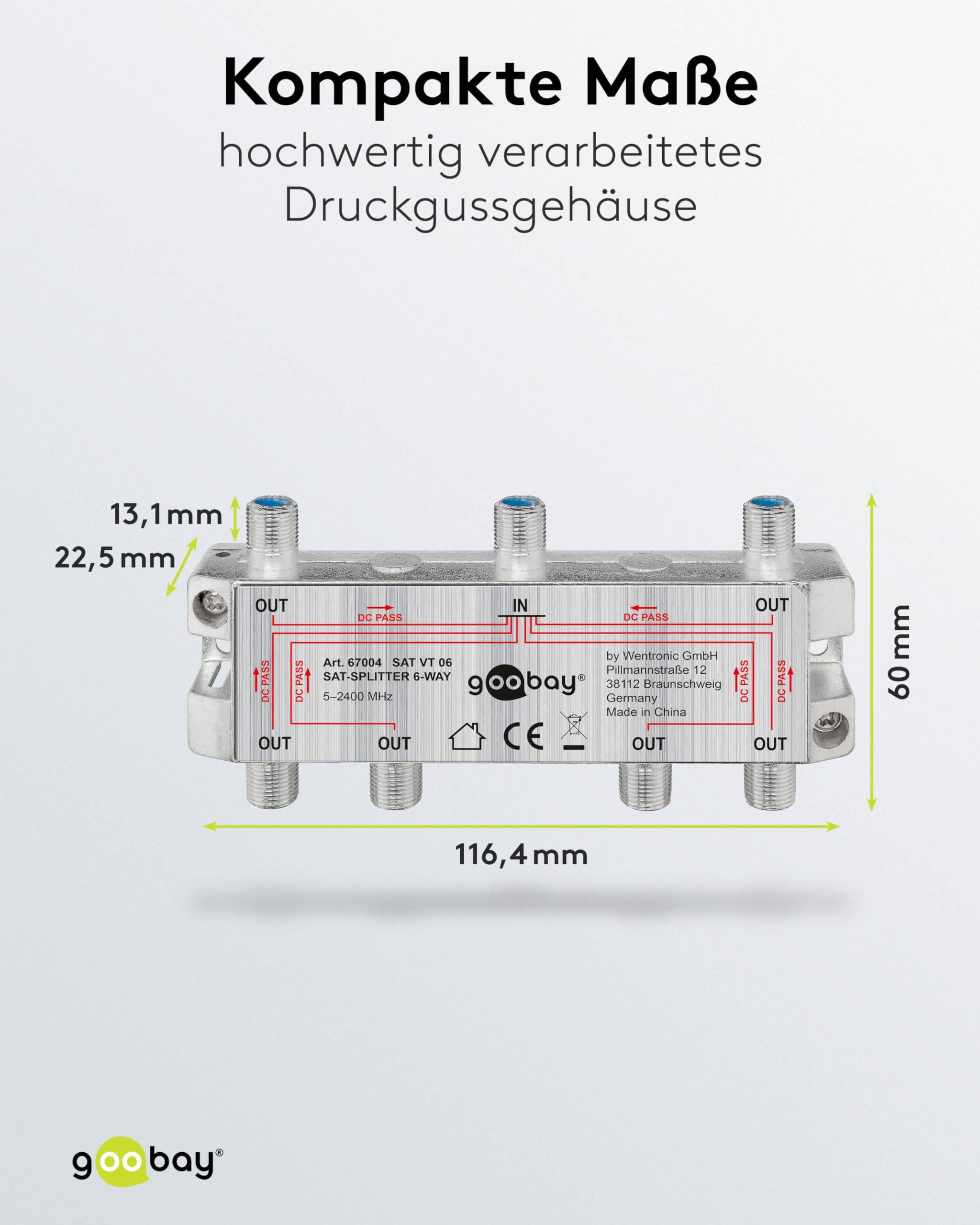 Goobay 67004 SAT Verteiler 6fach SAT Splitter / 6x F Buchse Ausgang / SAT Antennenkabel / 6-fach Antennenverteiler-2