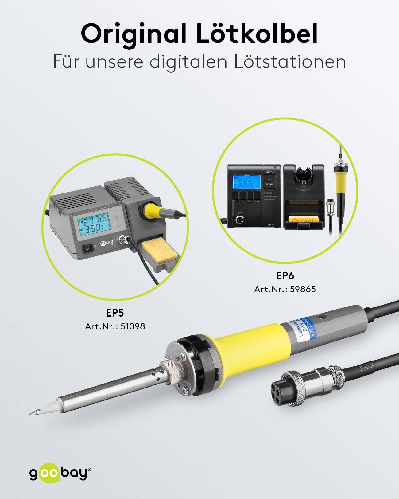 Goobay 51214 Lötkolben für Lötstation EP5 & EP6 zum Platinen Löten wechselbare beheizte Lötspitze zum Lötzinn schmelzen-4