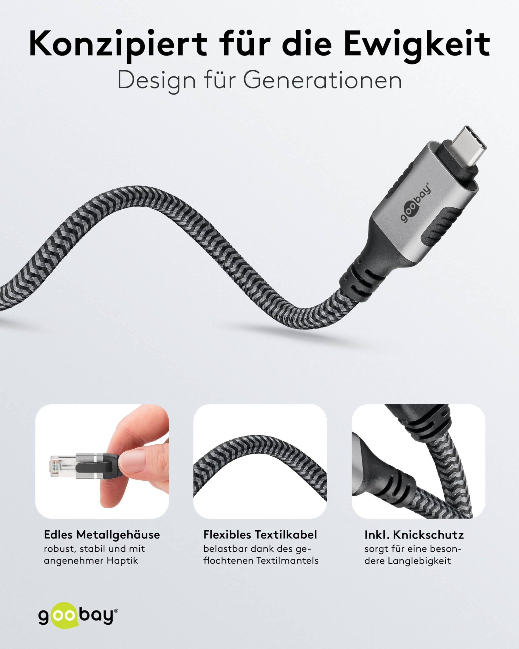 Goobay 70752 RJ45 Ethernet auf USB C 3.1 Kabel / FTP Internetkabel 1 Gbits / CAT 6 Netzwerkkabel / Textilkabel / 5m/sw-1