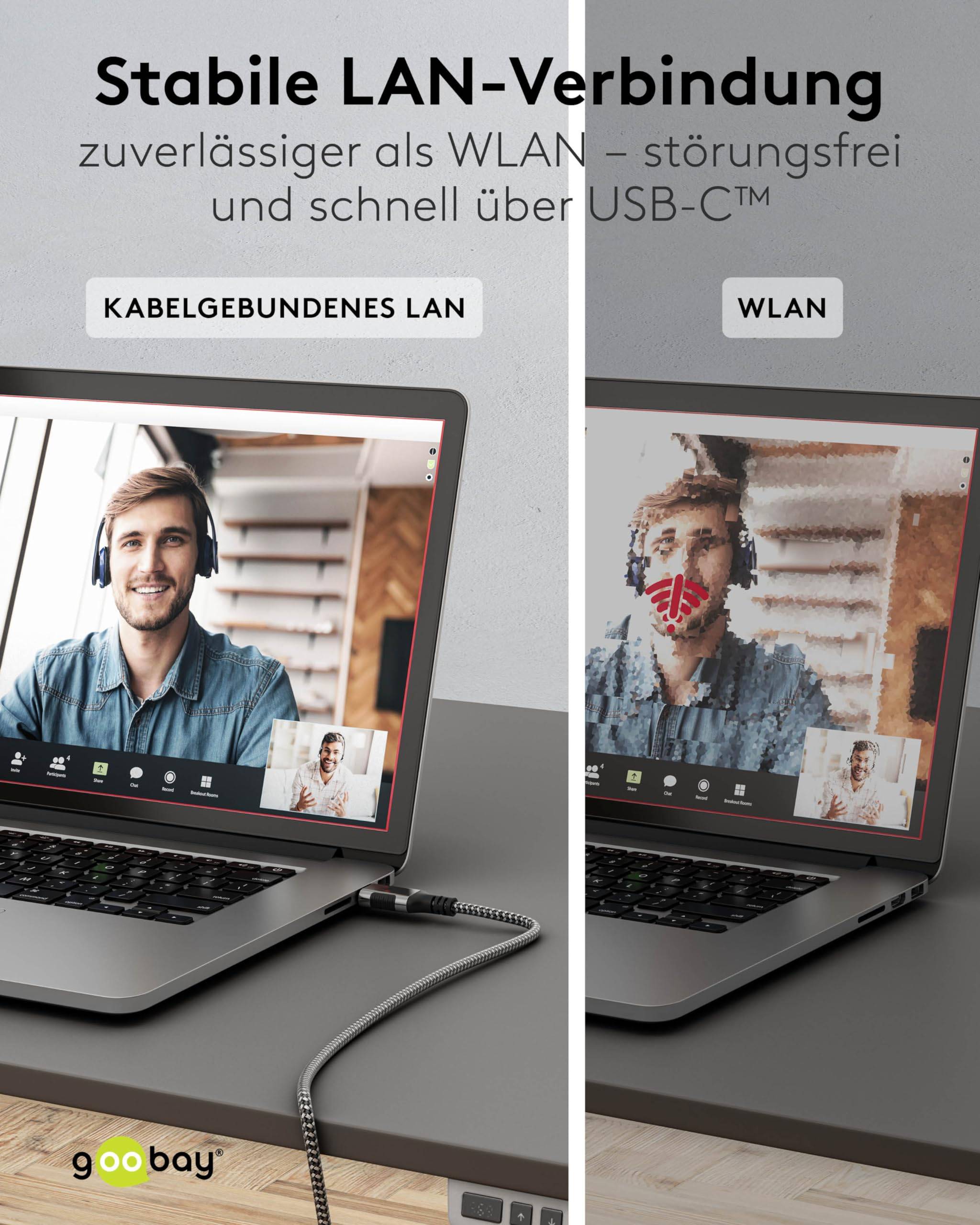 Goobay 70752 RJ45 Ethernet auf USB C 3.1 Kabel / FTP Internetkabel 1 Gbits / CAT 6 Netzwerkkabel / Textilkabel / 5m/sw-2