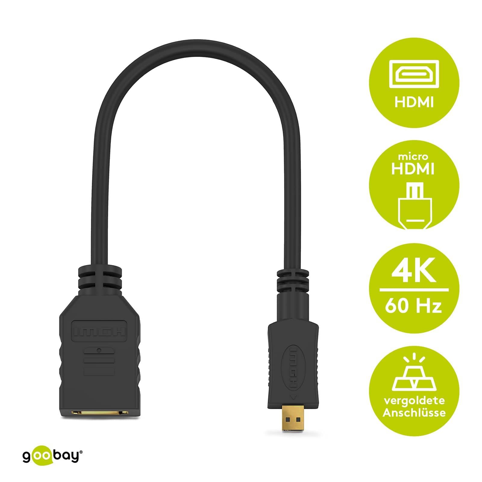Goobay 58683 High Speed HDMI auf Micro HDMI Typ D Kabel / UHD 4K @ 60 Hz HDMI Adapterkabel Monitorkabel Schwarz / 0,15 m-1