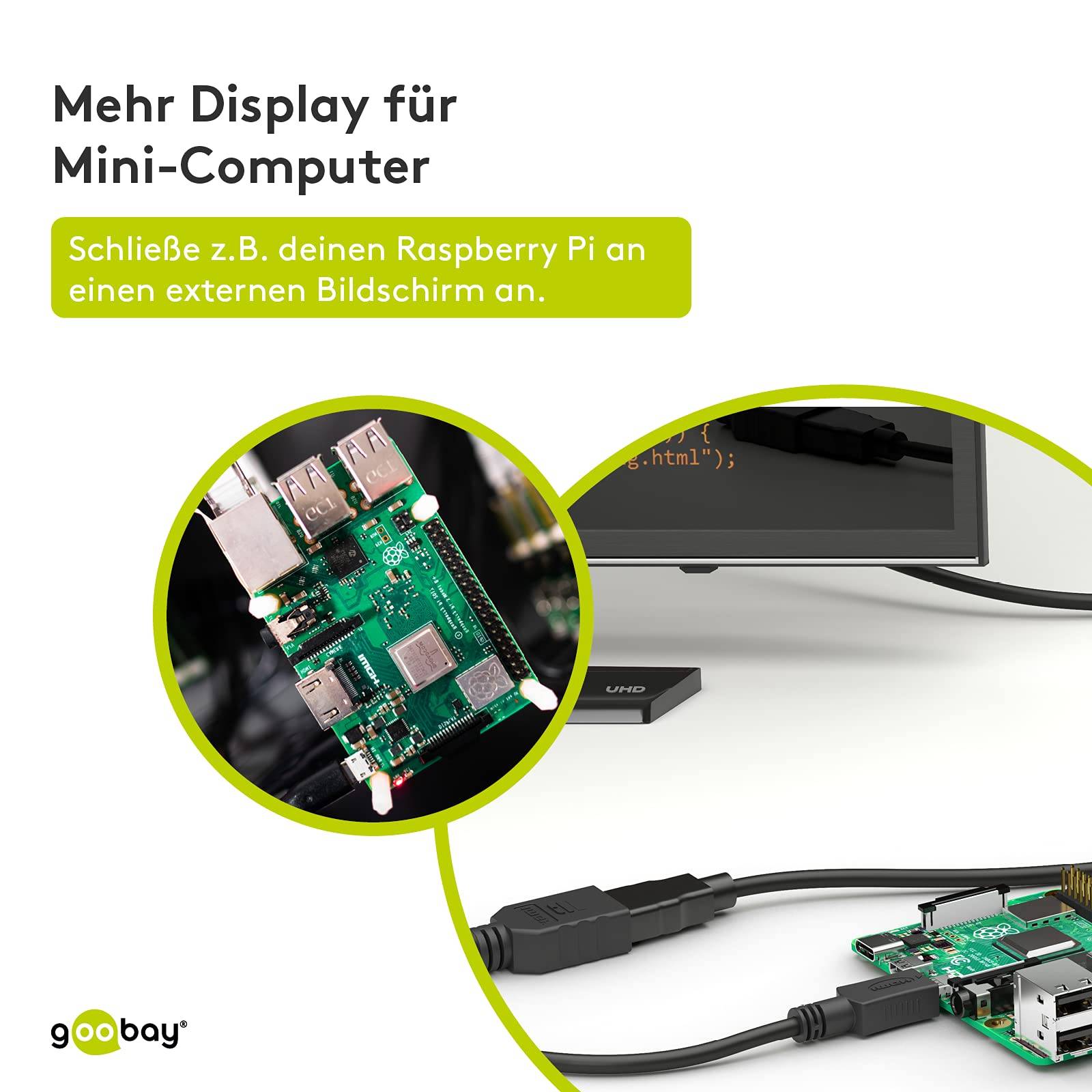 Goobay 58683 High Speed HDMI auf Micro HDMI Typ D Kabel / UHD 4K @ 60 Hz HDMI Adapterkabel Monitorkabel Schwarz / 0,15 m-4