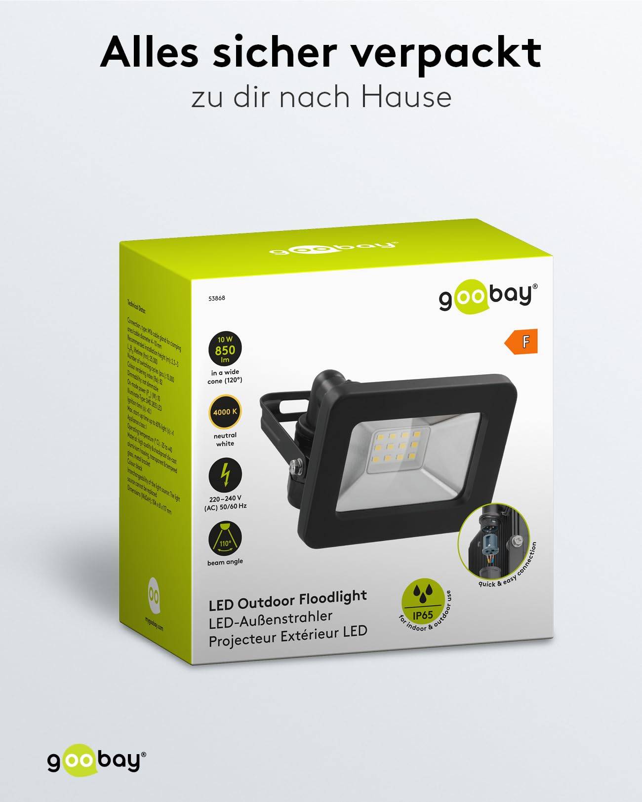 Goobay 53868 LED Strahler Außen 10W Außenstrahler 850 lm / Scheinwerfer Wandmontage Fluter / Gartenstrahler / Schwarz-5