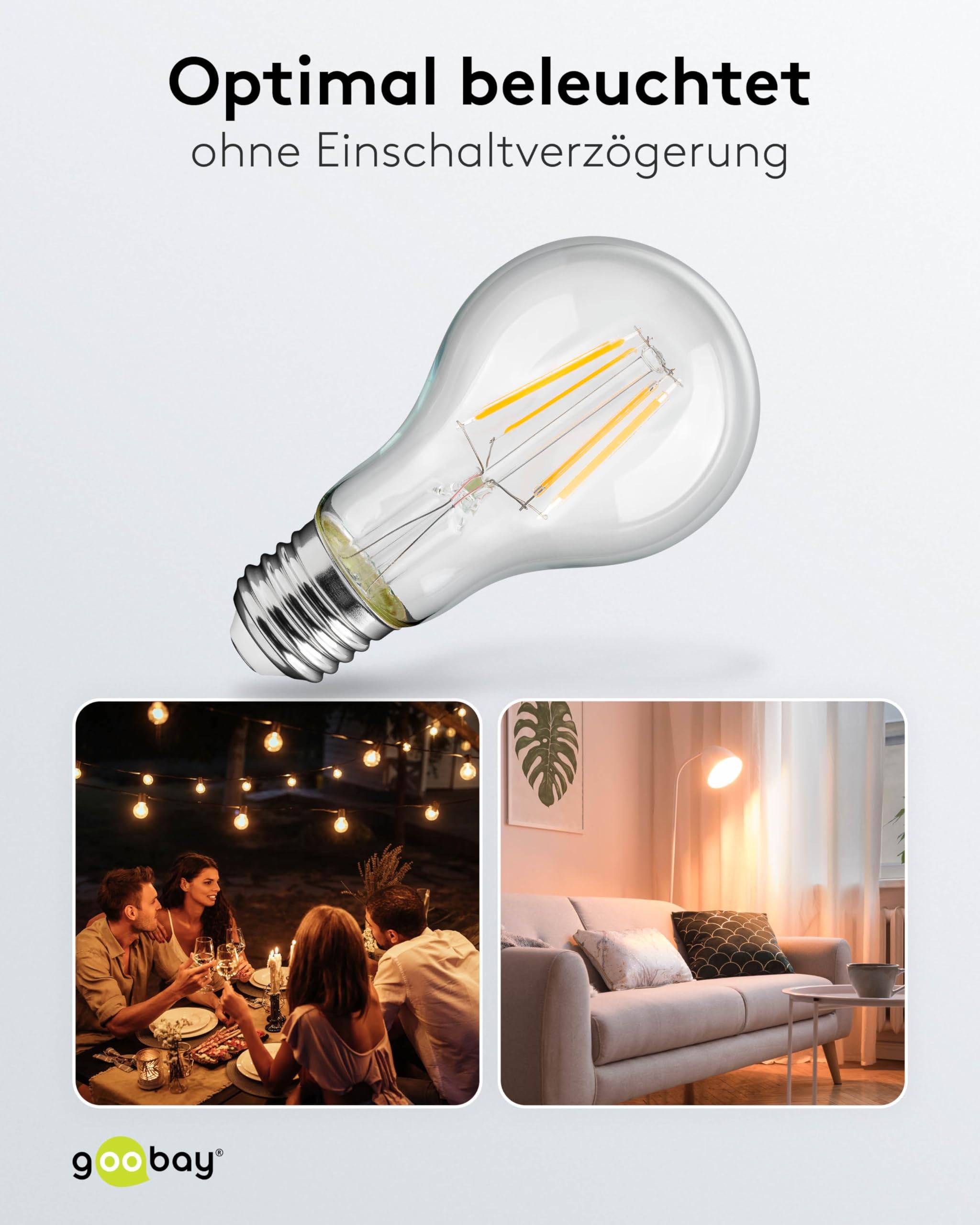 Goobay 65395 LED Glühbirne E27 Leuchtmittel 4 Watt / LED Birne warmweiß 2700 K / Sockel E27 / LED Glühlampe Filament-6