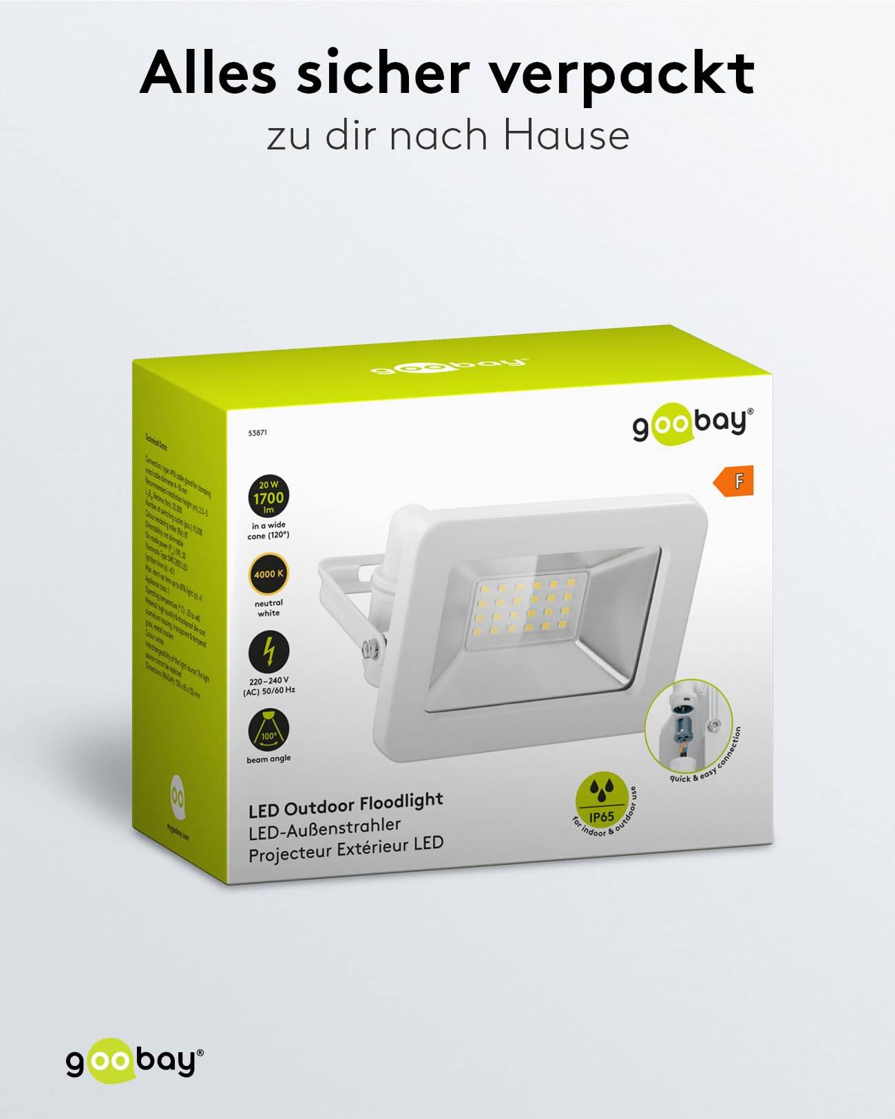 Goobay 53871 LED Strahler Außen 20W Außenstrahler 1700 lm / Scheinwerfer Wandmontage Fluter / IP56 Gartenstrahler / Weiß-5