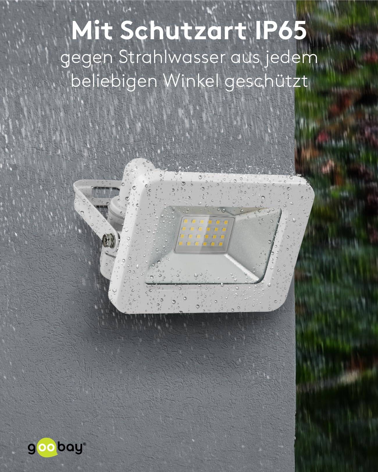 Goobay 53871 LED Strahler Außen 20W Außenstrahler 1700 lm / Scheinwerfer Wandmontage Fluter / IP56 Gartenstrahler / Weiß-6