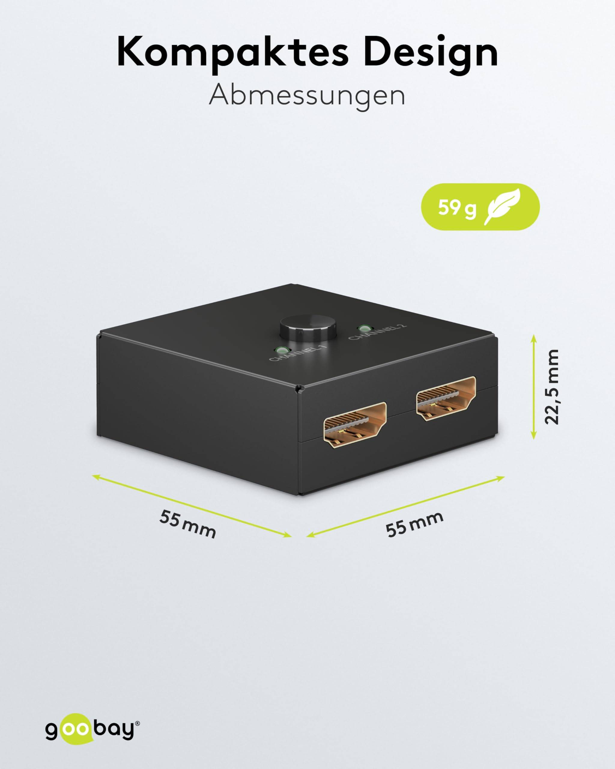 Goobay 58486 HDMI Umschalter 2 in 1 out HDMI Kabel 4K @ 60Hz Manuell HDMI Switch 18 Gbit/s Umschaltbox HDMI Weiche eARC-2