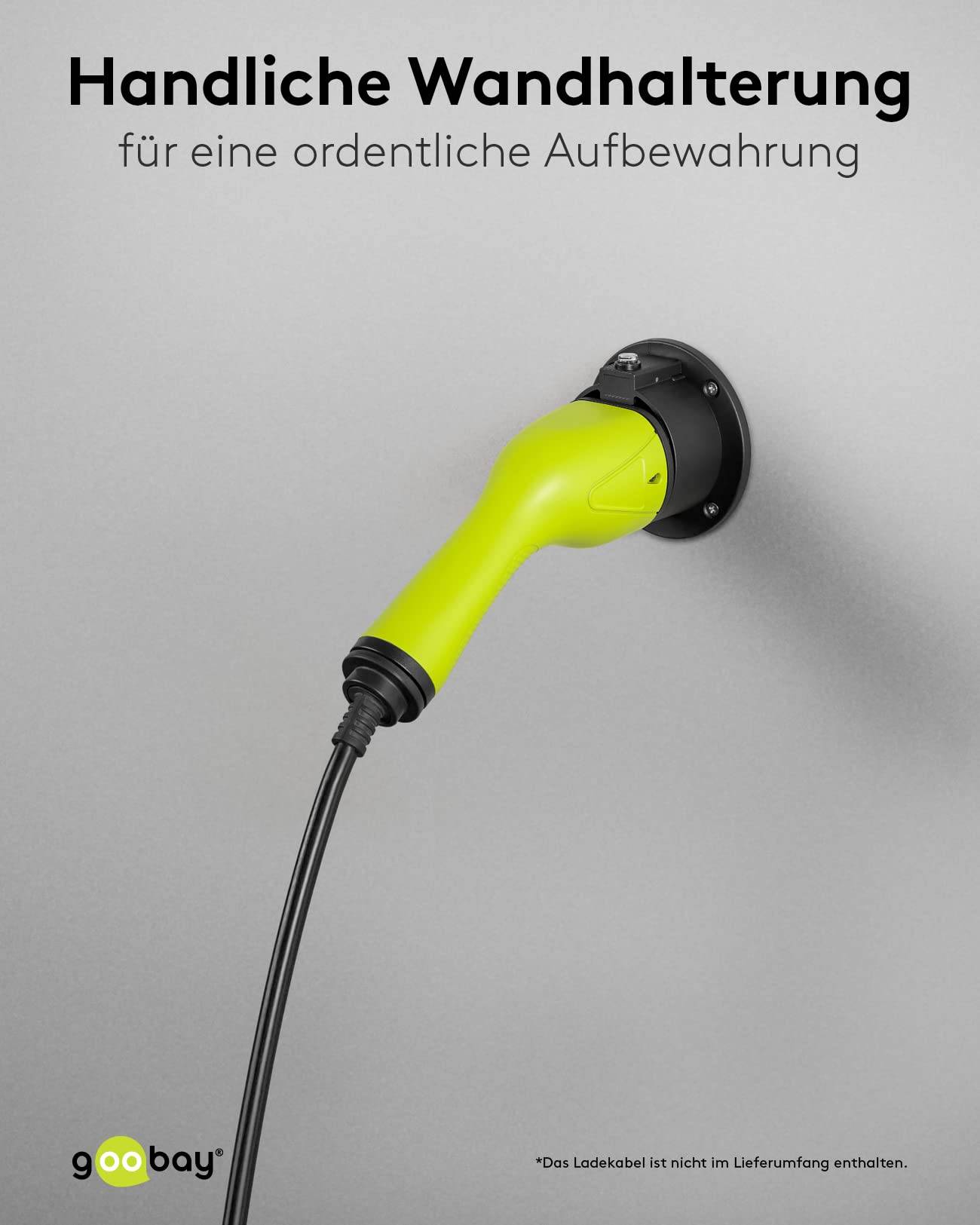 Goobay 61141 Wandhalterung Typ 2 Ladekabel Hybrid & E-Auto Stecker Schutz Halterung für Wallbox Kabelhalter Wand Schwarz-5