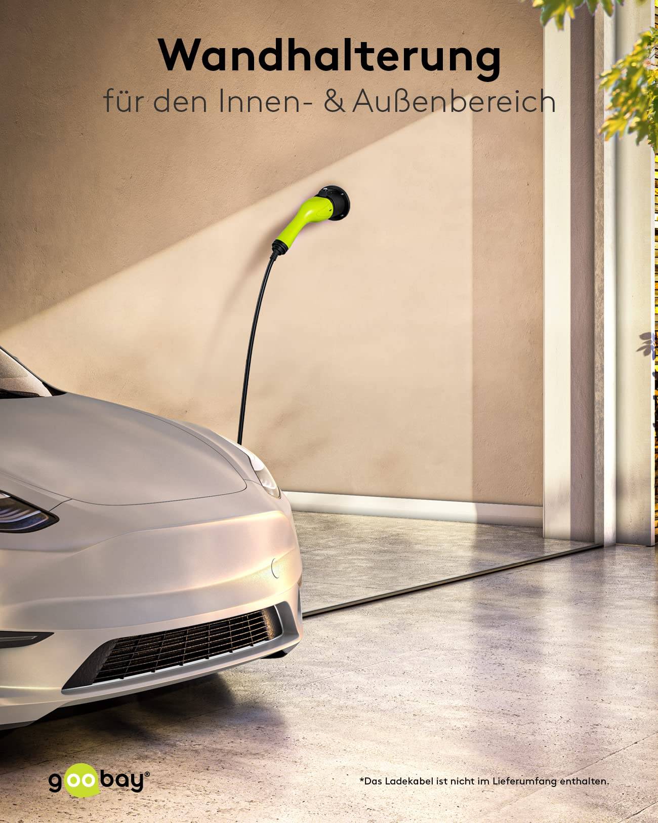 Goobay 61141 Wandhalterung Typ 2 Ladekabel Hybrid & E-Auto Stecker Schutz Halterung für Wallbox Kabelhalter Wand Schwarz-6