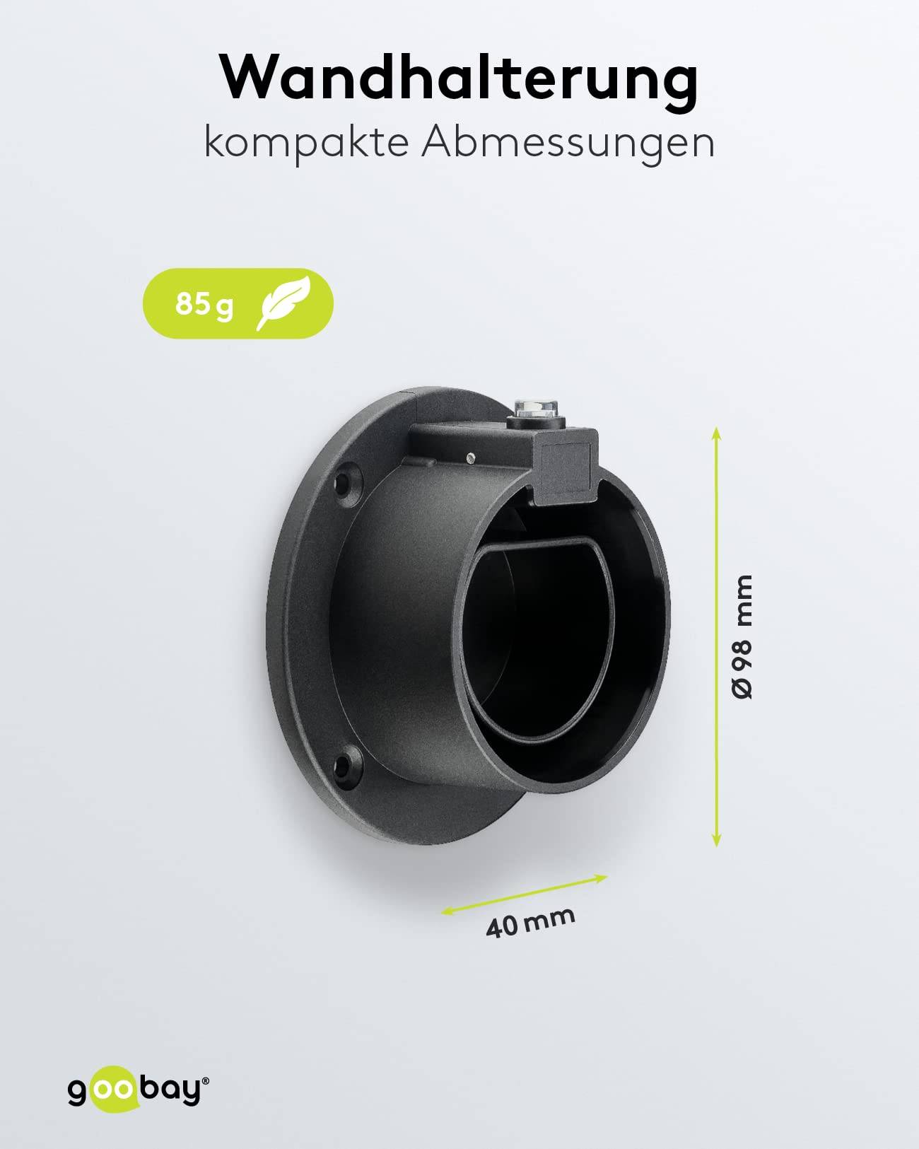 Goobay 61141 Wandhalterung Typ 2 Ladekabel Hybrid & E-Auto Stecker Schutz Halterung für Wallbox Kabelhalter Wand Schwarz-2