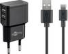 Goobay 44986 USB-A Netzteil 12W / USB-C Ladekabel / 5V Universal Ladegerät / Dual Port Adapter 2,4A / Schwarz / Kabel 1m