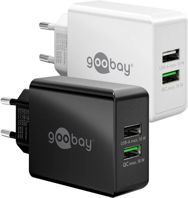 Goobay 44957 Dual USB Netzteil 28W Quick Charge Universal Ladegerät USB Typ A Adapter 2 Port Schnellladegerät Weiß