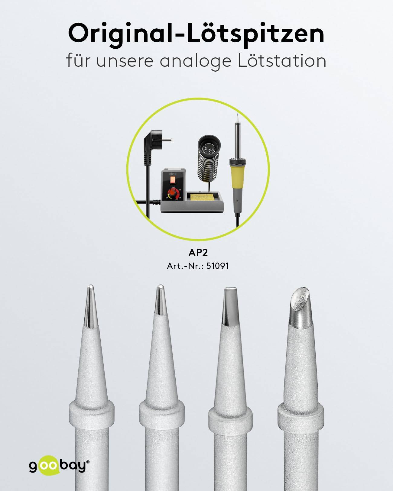 Goobay 51092 Lötspitze Set für Lötstation AP2 / Lötkolben Spitzen Ersatz Lötspitzen Soldering Tips zum Löten / 4 Stück-4