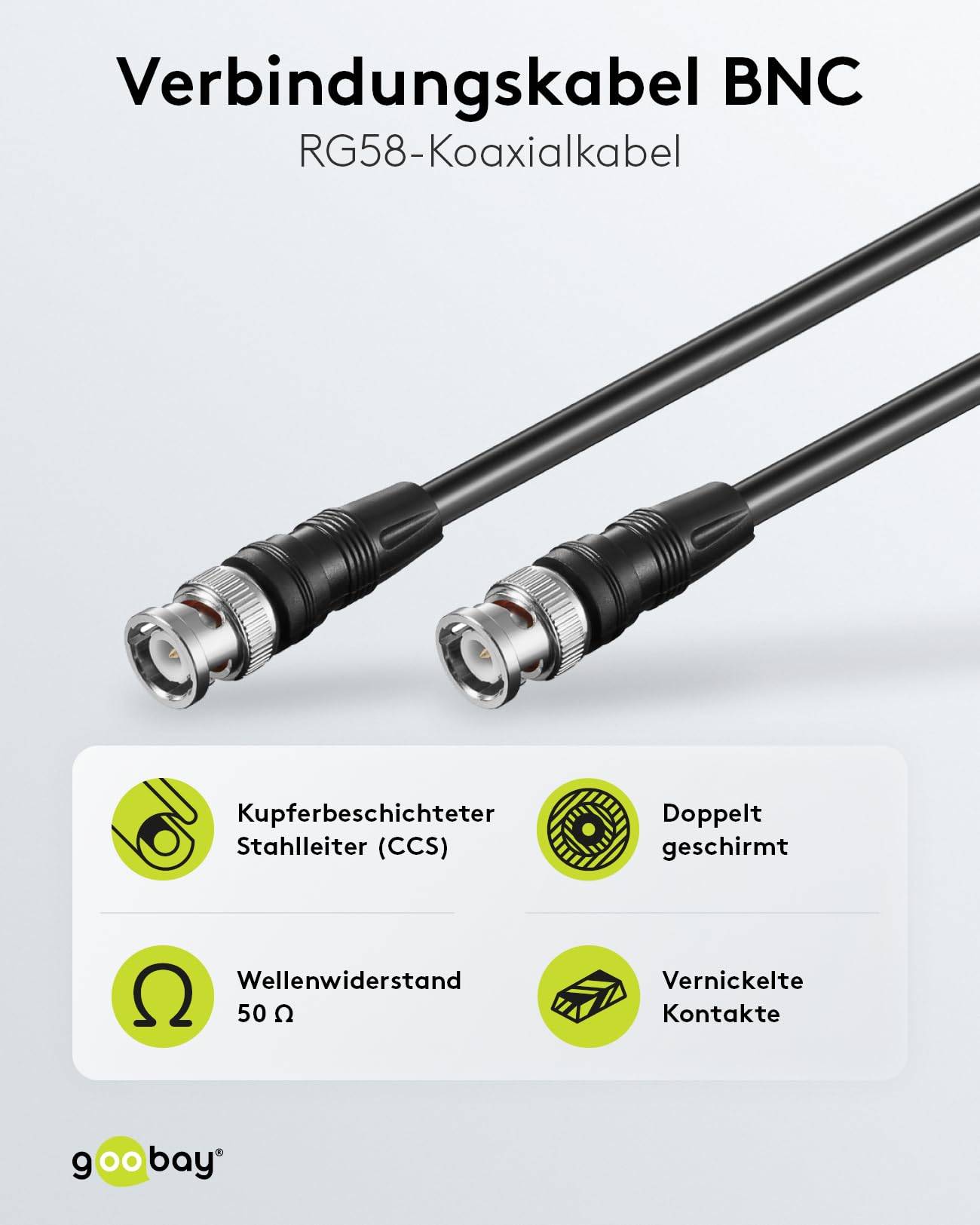 Goobay 71433 BNC Kabel RG58 Koaxialkabel BNC Stecker auf BNC Stecker 50 Ohm Koaxial Kabel Verbindungskabel Schwarz 0,5m-1
