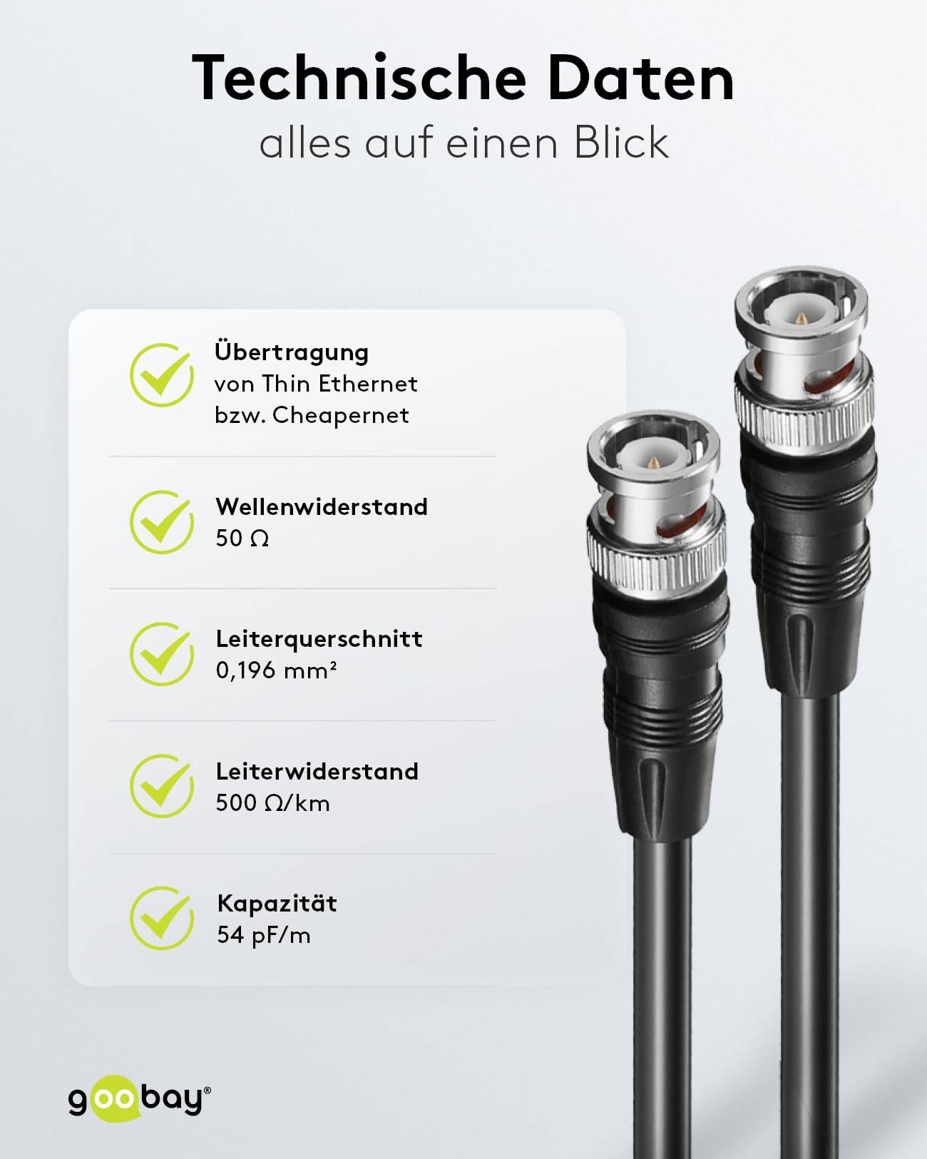 Goobay 71433 BNC Kabel RG58 Koaxialkabel BNC Stecker auf BNC Stecker 50 Ohm Koaxial Kabel Verbindungskabel Schwarz 0,5m-3