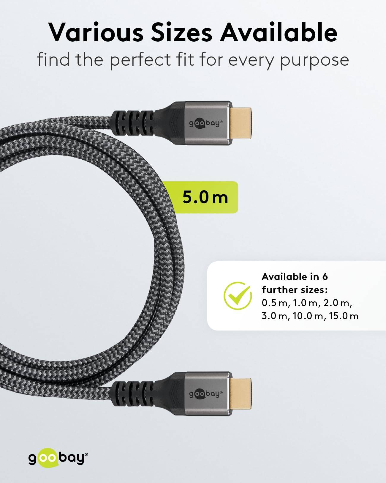 Goobay Plus 64996 Highspeed HDMI Kabel Ethernet UHD 4K @ 60Hz Monitorkabel 18 Gbits Textilkabel Shark Skin / Grau / 5m-4