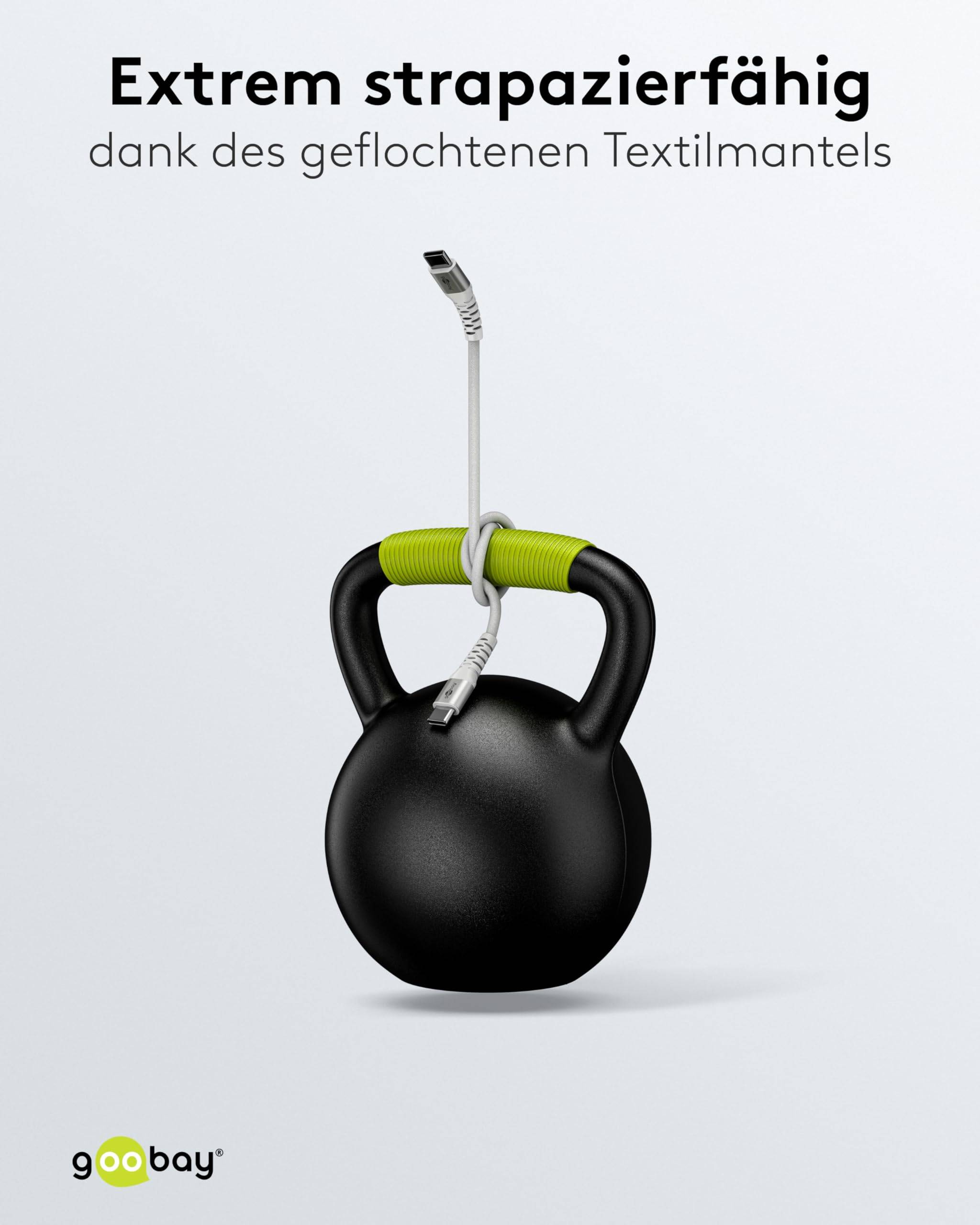 Goobay 70195 USB C auf USB C Ladekabel 60W / Textilkabel 480 Mbits / USB 2.0 Typ C Adapterkabel Stoffkabel / Weiß / 3m-5