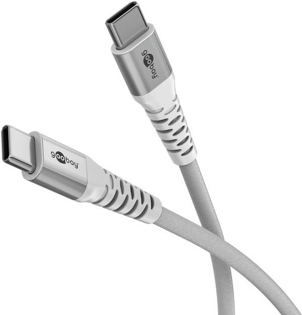 Goobay 70195 USB C auf USB C Ladekabel 60W / Textilkabel 480 Mbits / USB 2.0 Typ C Adapterkabel Stoffkabel / Weiß / 3m