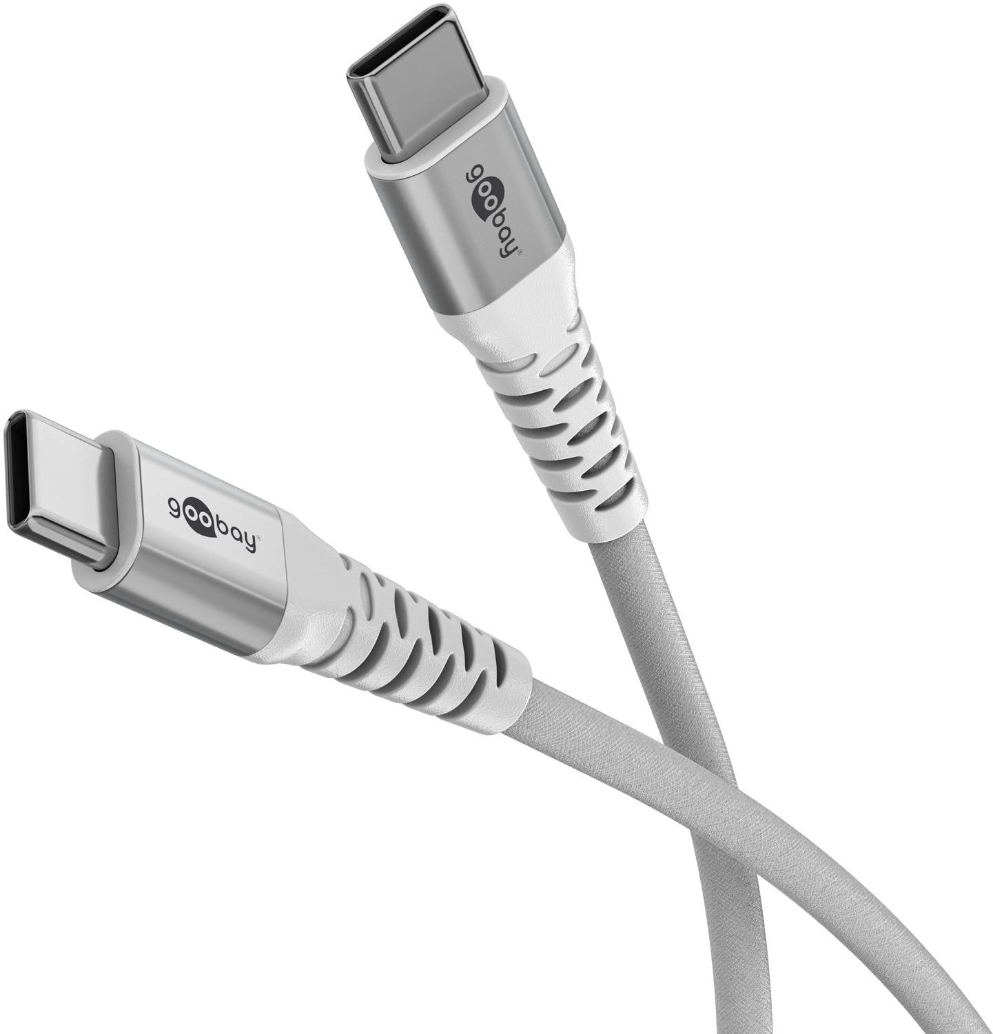 Goobay 70195 USB C auf USB C Ladekabel 60W / Textilkabel 480 Mbits / USB 2.0 Typ C Adapterkabel Stoffkabel / Weiß / 3m-0