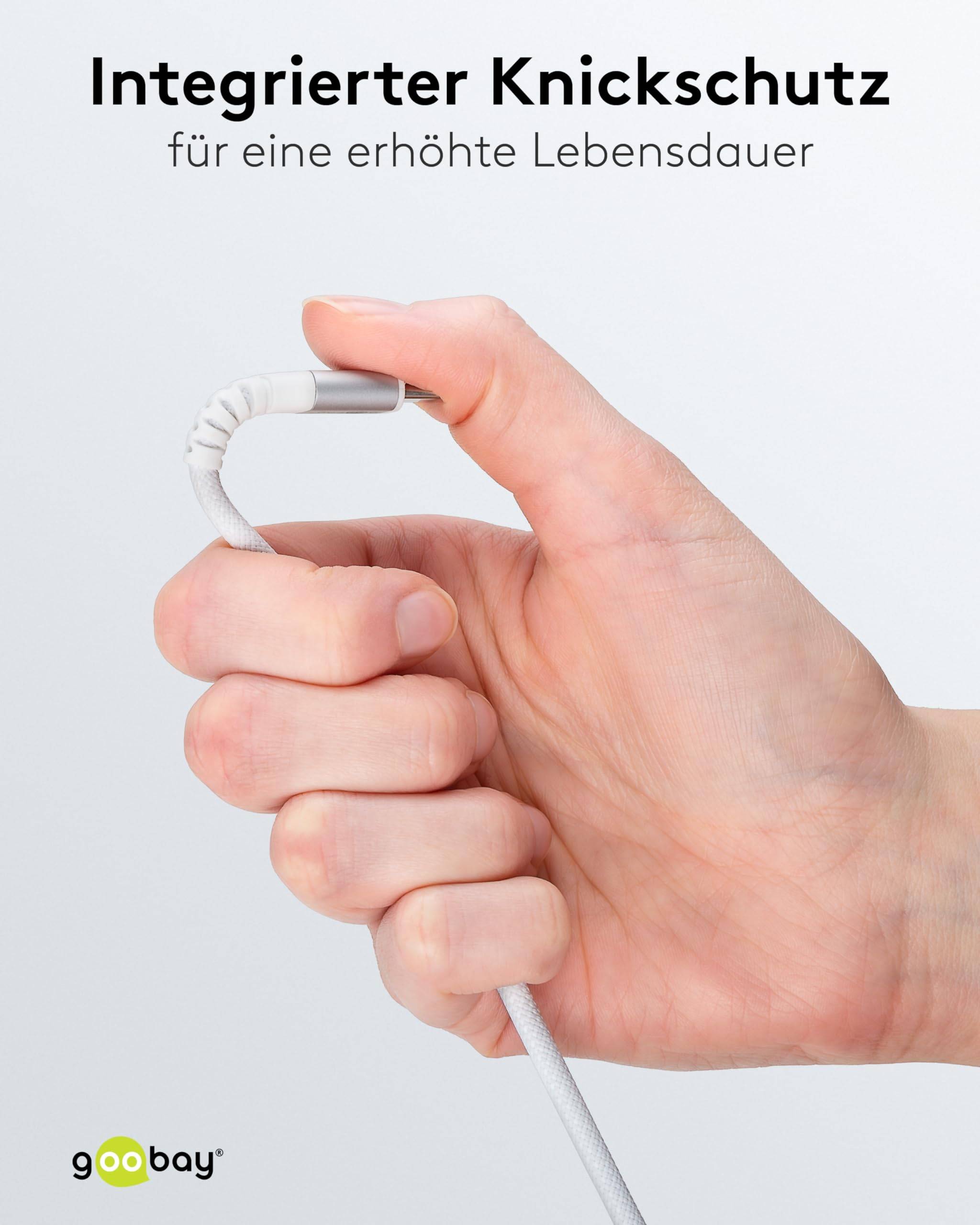 Goobay 70195 USB C auf USB C Ladekabel 60W / Textilkabel 480 Mbits / USB 2.0 Typ C Adapterkabel Stoffkabel / Weiß / 3m-2