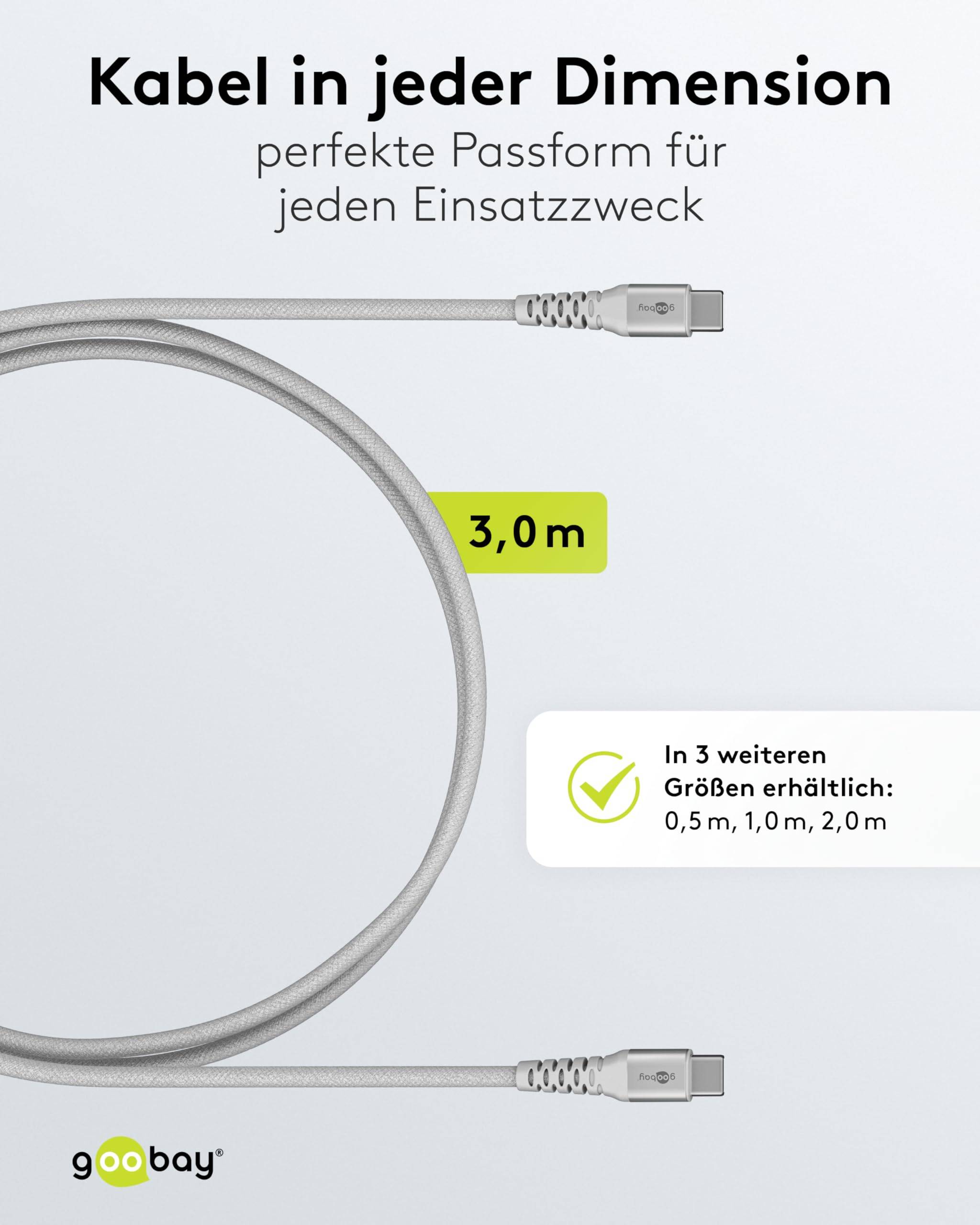 Goobay 70195 USB C auf USB C Ladekabel 60W / Textilkabel 480 Mbits / USB 2.0 Typ C Adapterkabel Stoffkabel / Weiß / 3m-4
