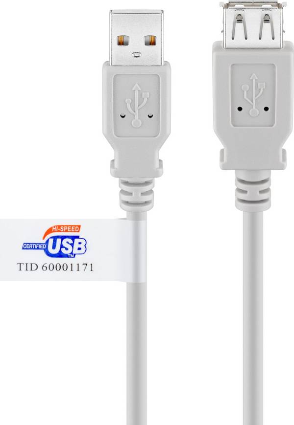 Goobay 68916 USB A 2.0 Highspeed Verlängerungskabel mit USB Zertifikat / Handyladekabel 480 Mbits Ladekabel / Grau / 5m