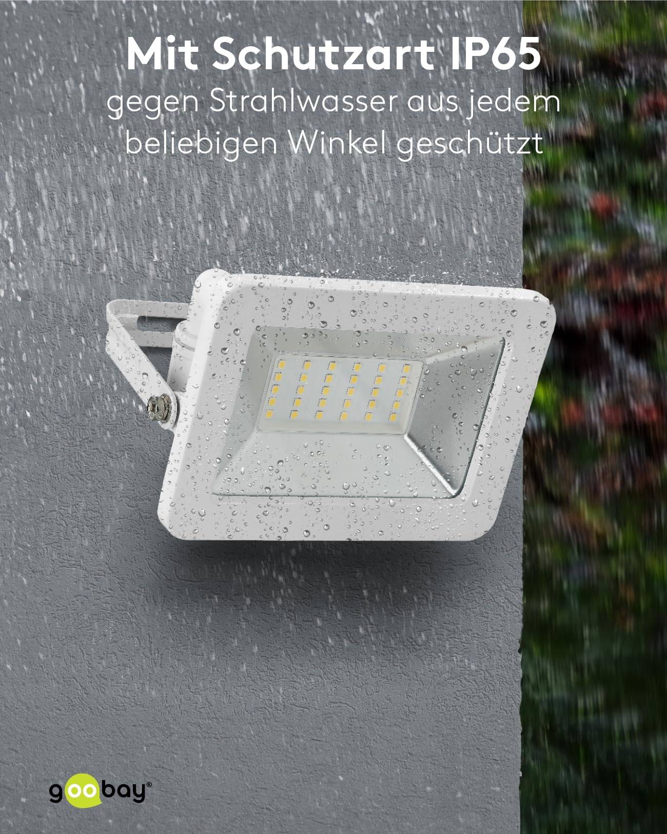 Goobay 53873 LED Strahler Außen 30W Außenstrahler 2550 lm / Scheinwerfer Wandmontage Fluter / IP56 Gartenstrahler / Weiß-5