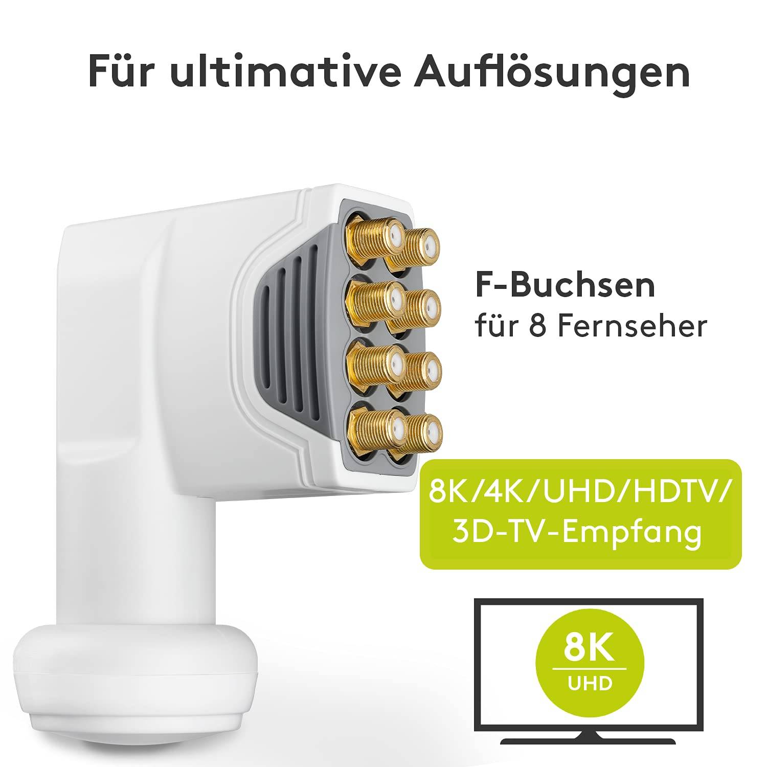 Goobay 67273 Universal Octo LNB für 8x Teilnehmer UHD 8K vergoldete F-Buchsen wasserdicht SAT LNB digital DVB-S2 & DVB-S-5