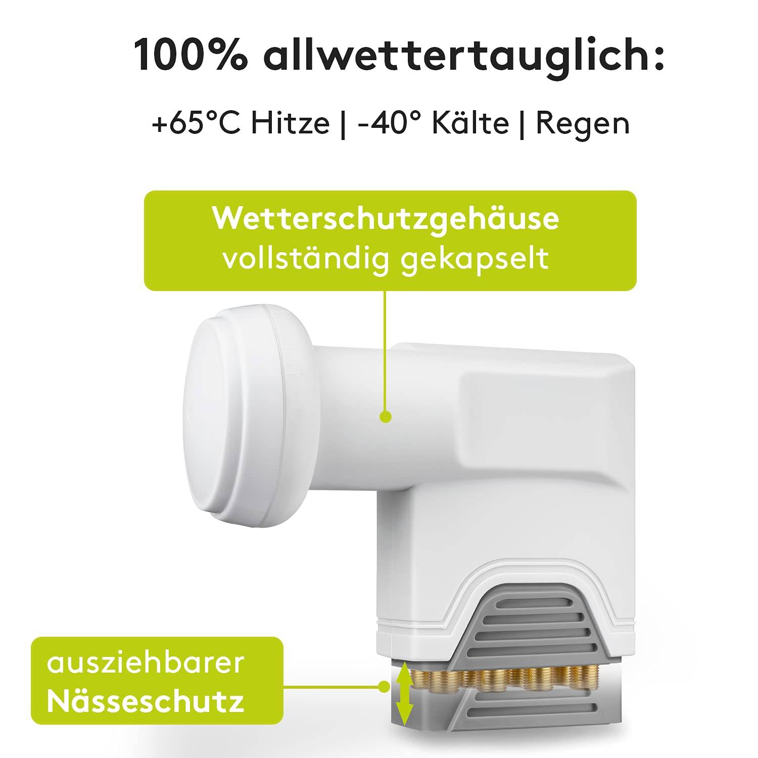 Goobay 67273 Universal Octo LNB für 8x Teilnehmer UHD 8K vergoldete F-Buchsen wasserdicht SAT LNB digital DVB-S2 & DVB-S-4