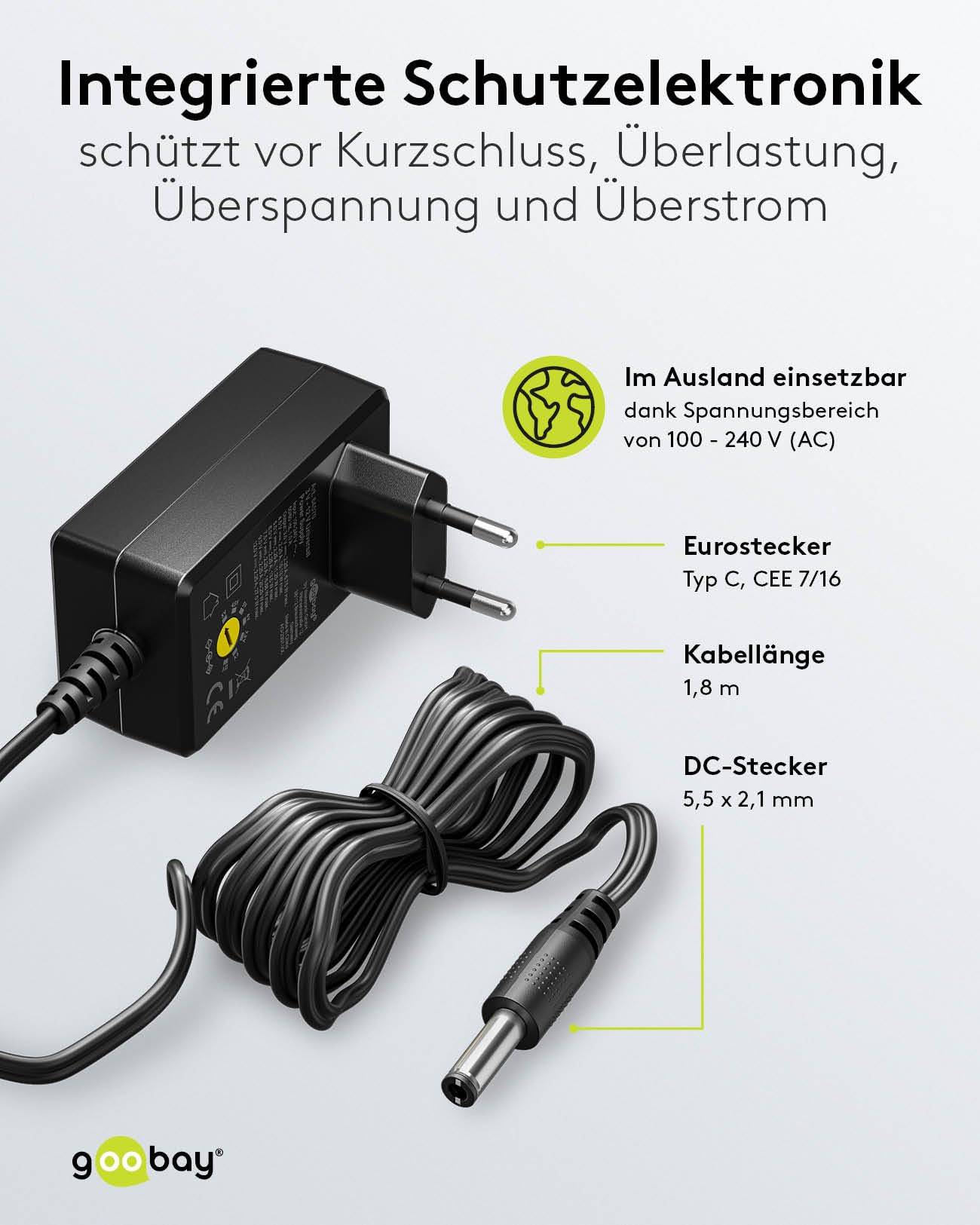 Goobay 64570 Universal Netzteil 3-12V Ladegerät 11 Adapter USB & DC Steckernetzteil max. 27W / 2,25A Netzadapter Schwarz-2