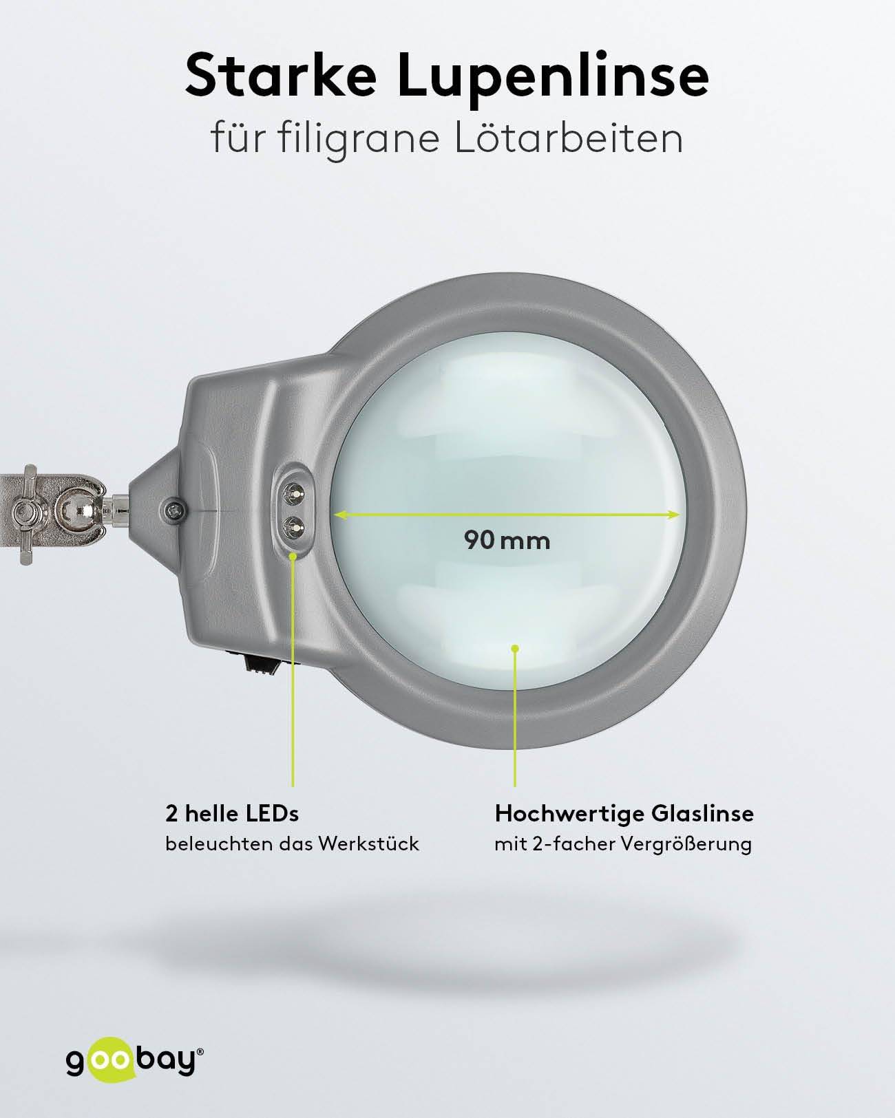 Goobay 51226 Dritte Hand mit LED Licht & Lupe Löthalterung Löthilfe Platinenhalter mit Lötkolben Halter & Krokodilklemme-5