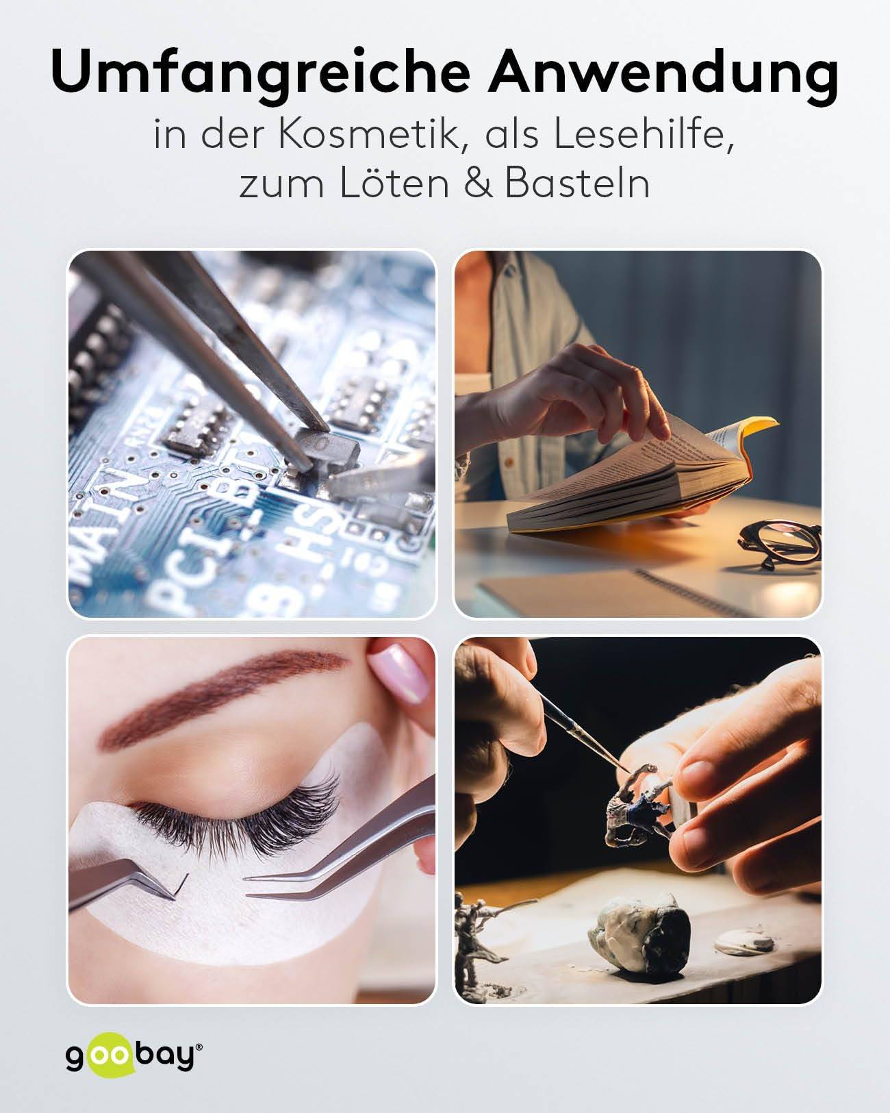 Goobay 60361 LED Lupenleuchte Tischklemme Ø 127mm Echtglas Linse 3 Dioptrien Lupe mit Licht Lupenlampe Tischlupe Weiß-5
