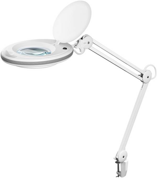 Goobay 60361 LED Lupenleuchte Tischklemme Ø 127mm Echtglas Linse 3 Dioptrien Lupe mit Licht Lupenlampe Tischlupe Weiß